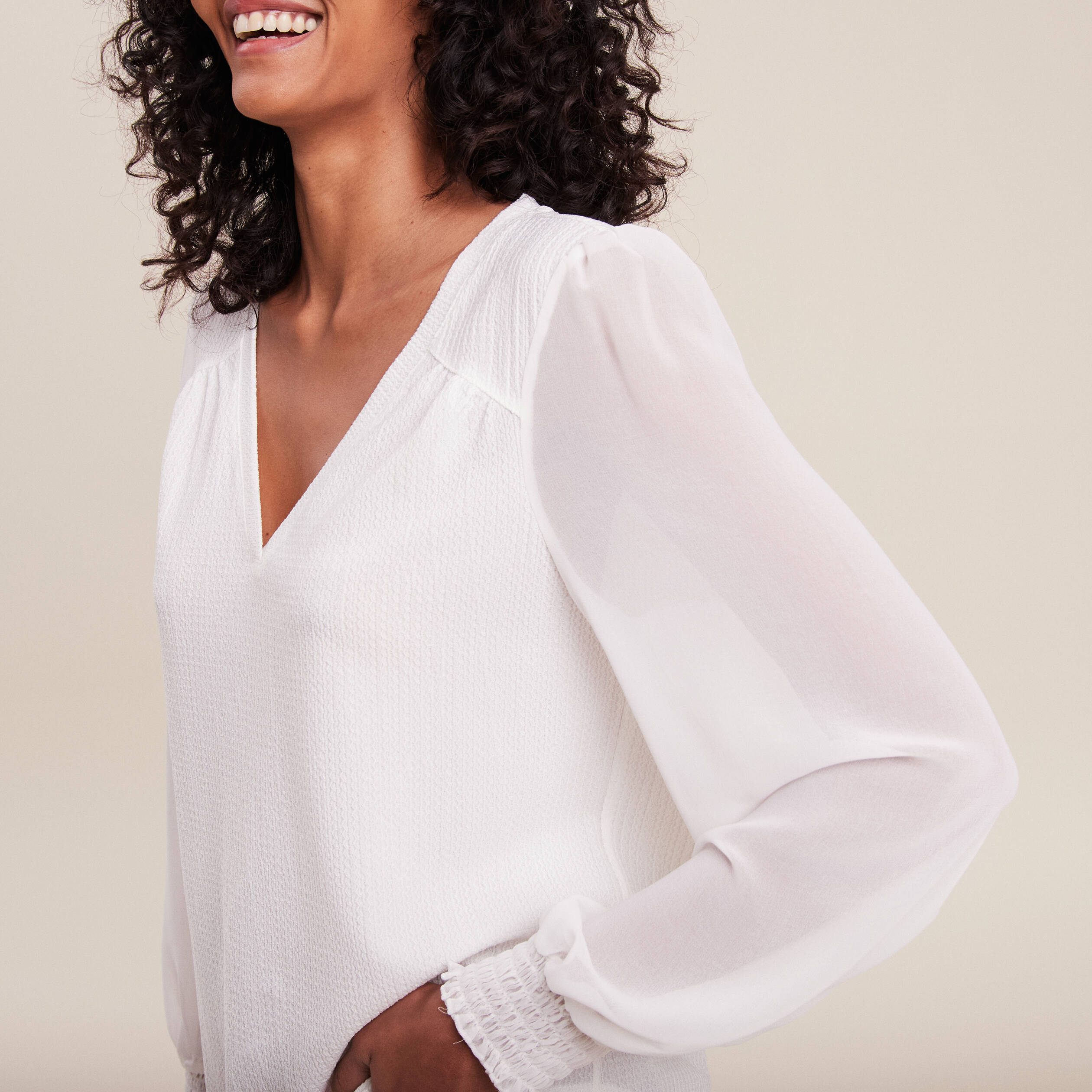 Blouse bi-matière ecru femme Bréal