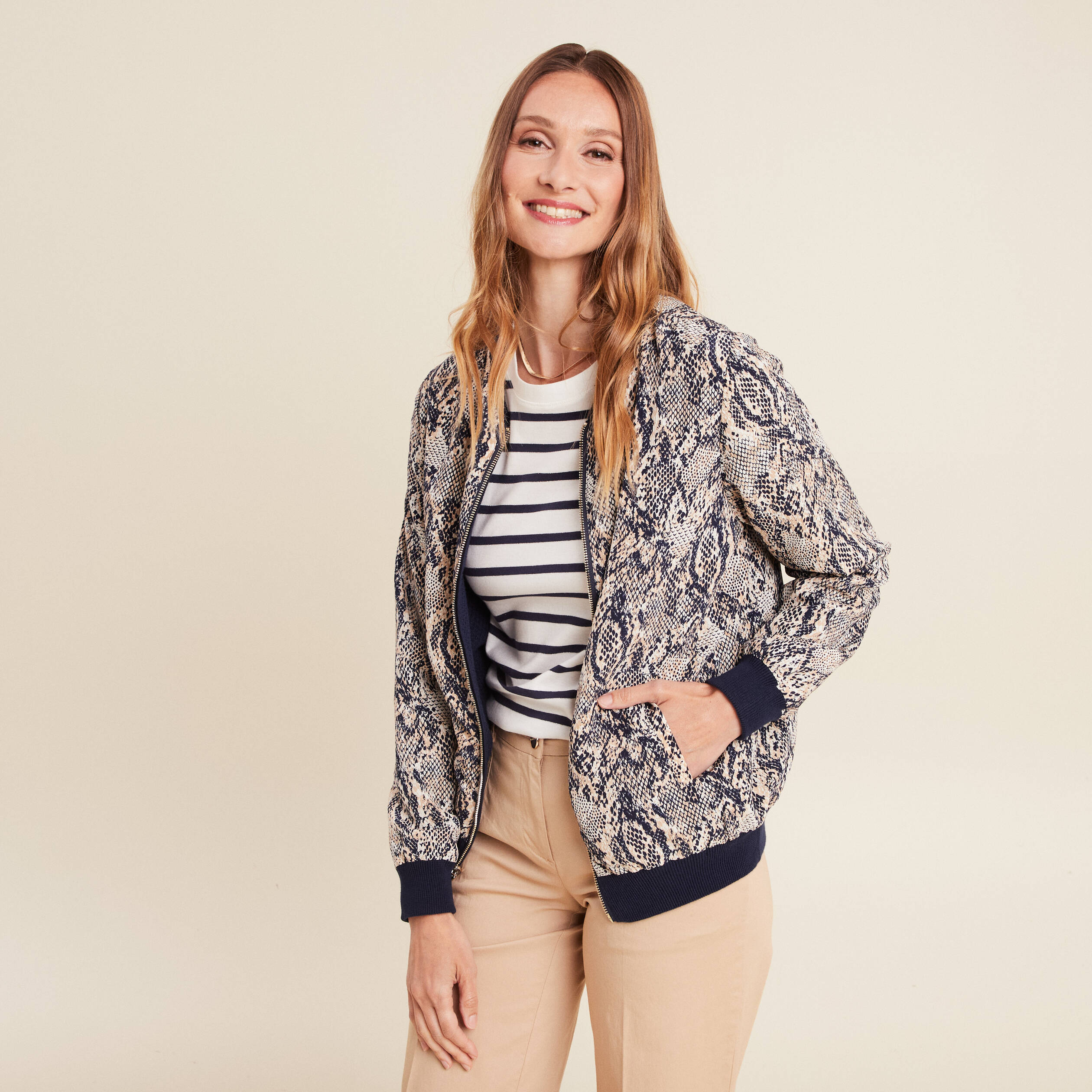 gilet reversible esprit bomber beige femme Gilet réversible esprit bomber beige femme