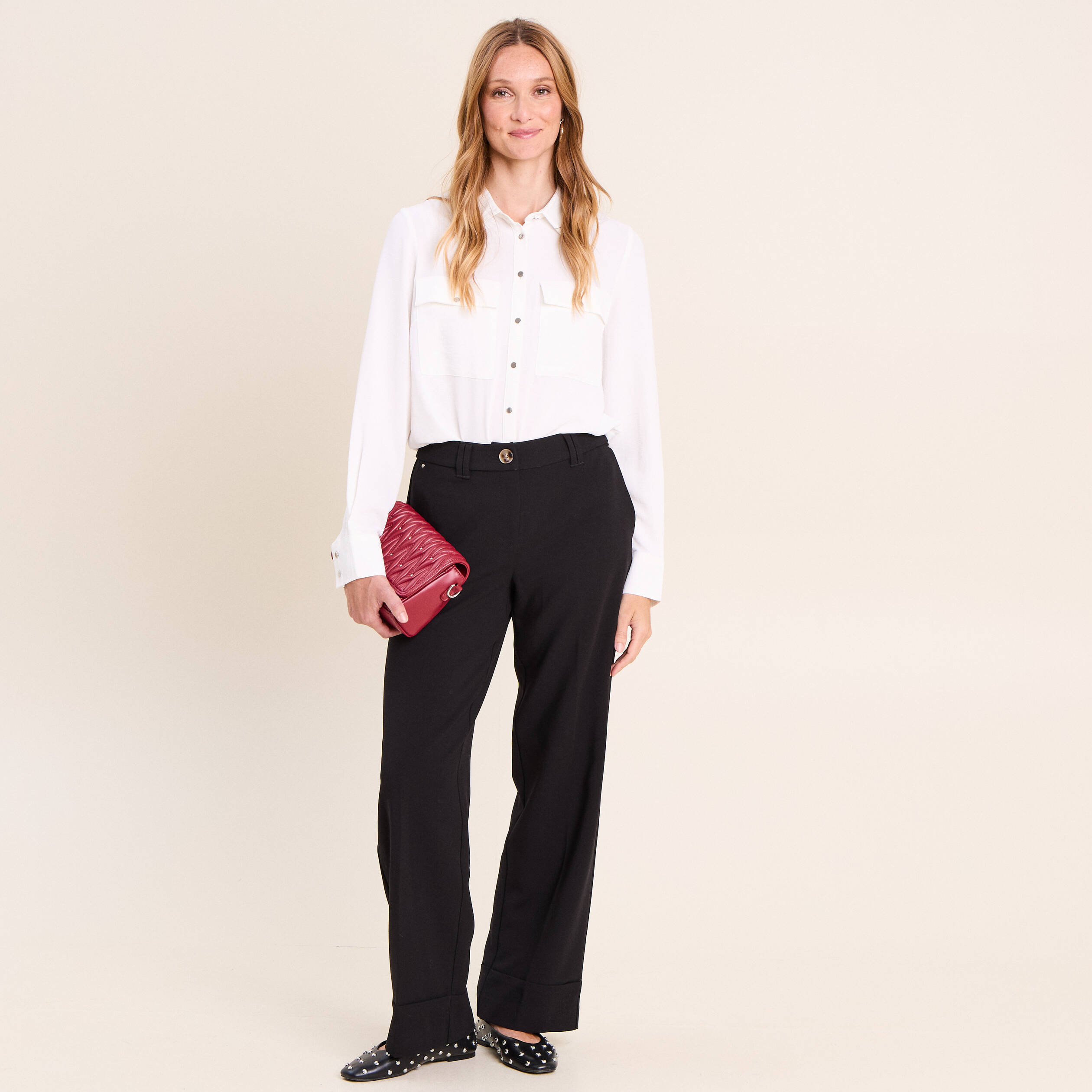 Pantalon taille haute fluide noir femme