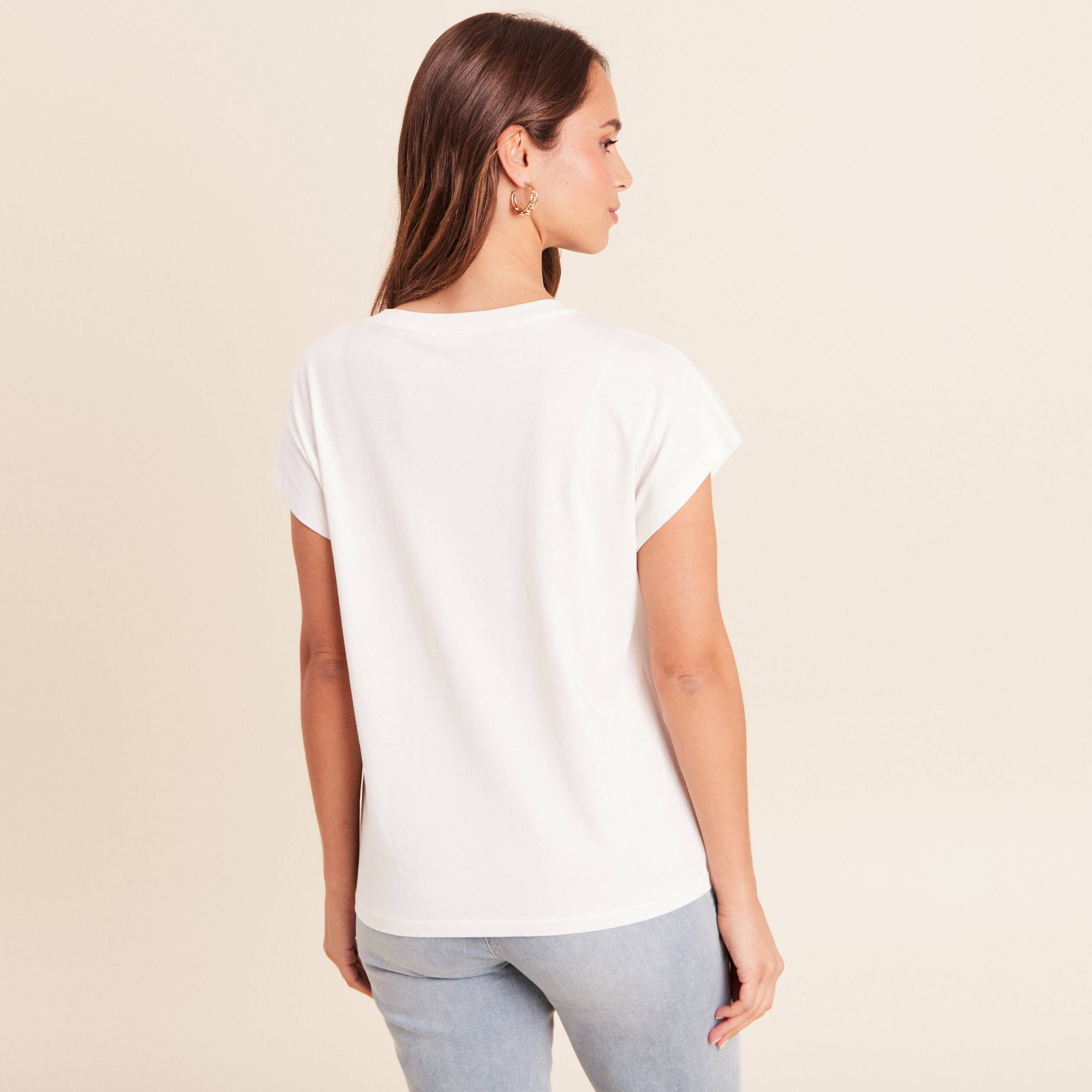 T-shirt col rond manches courtes ecru femme
