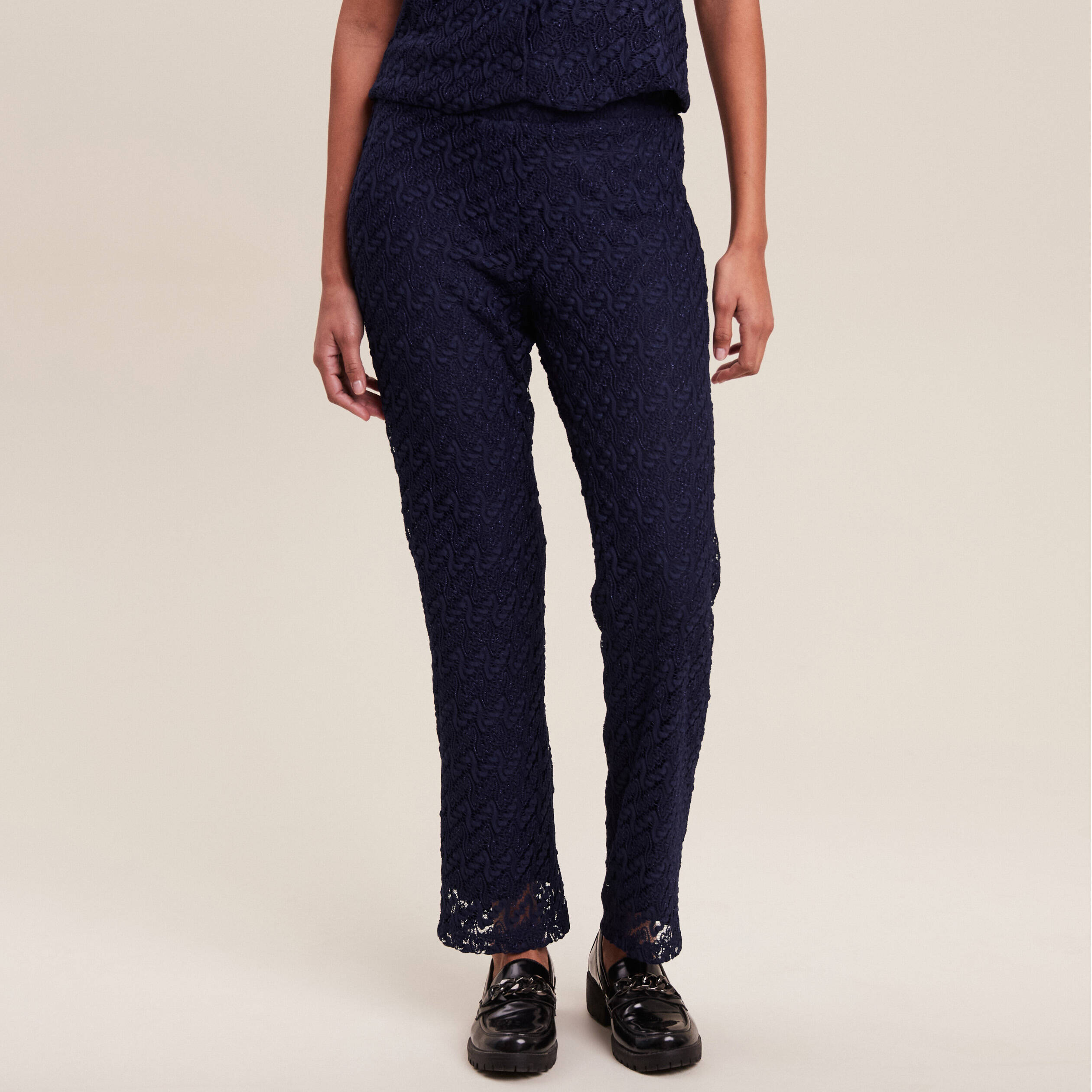 Pantalon flou dentelle 7/8ème bleu foncé femme
