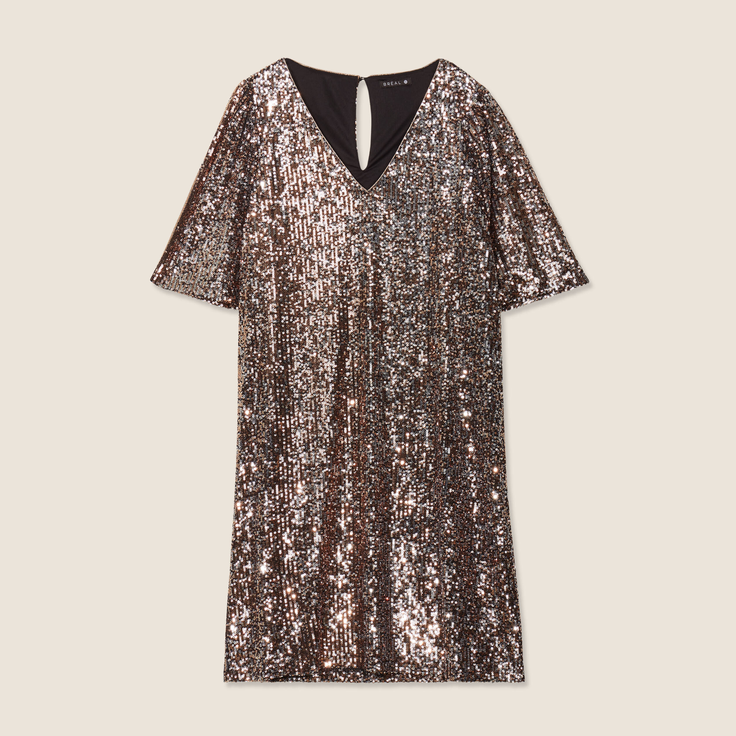 Robe évasée sequins couleur cuivre femme