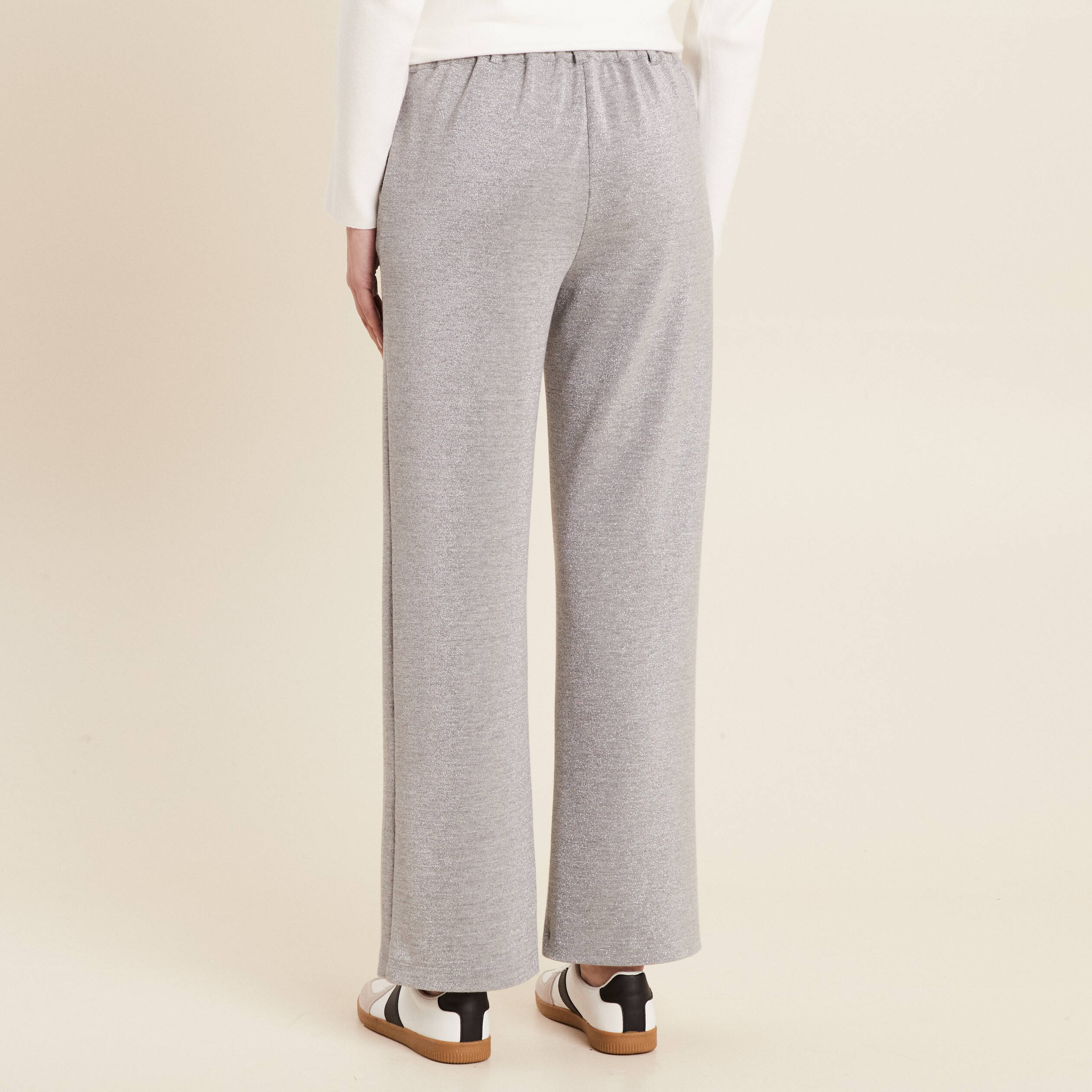 Pantalon large paillettes gris argent femme