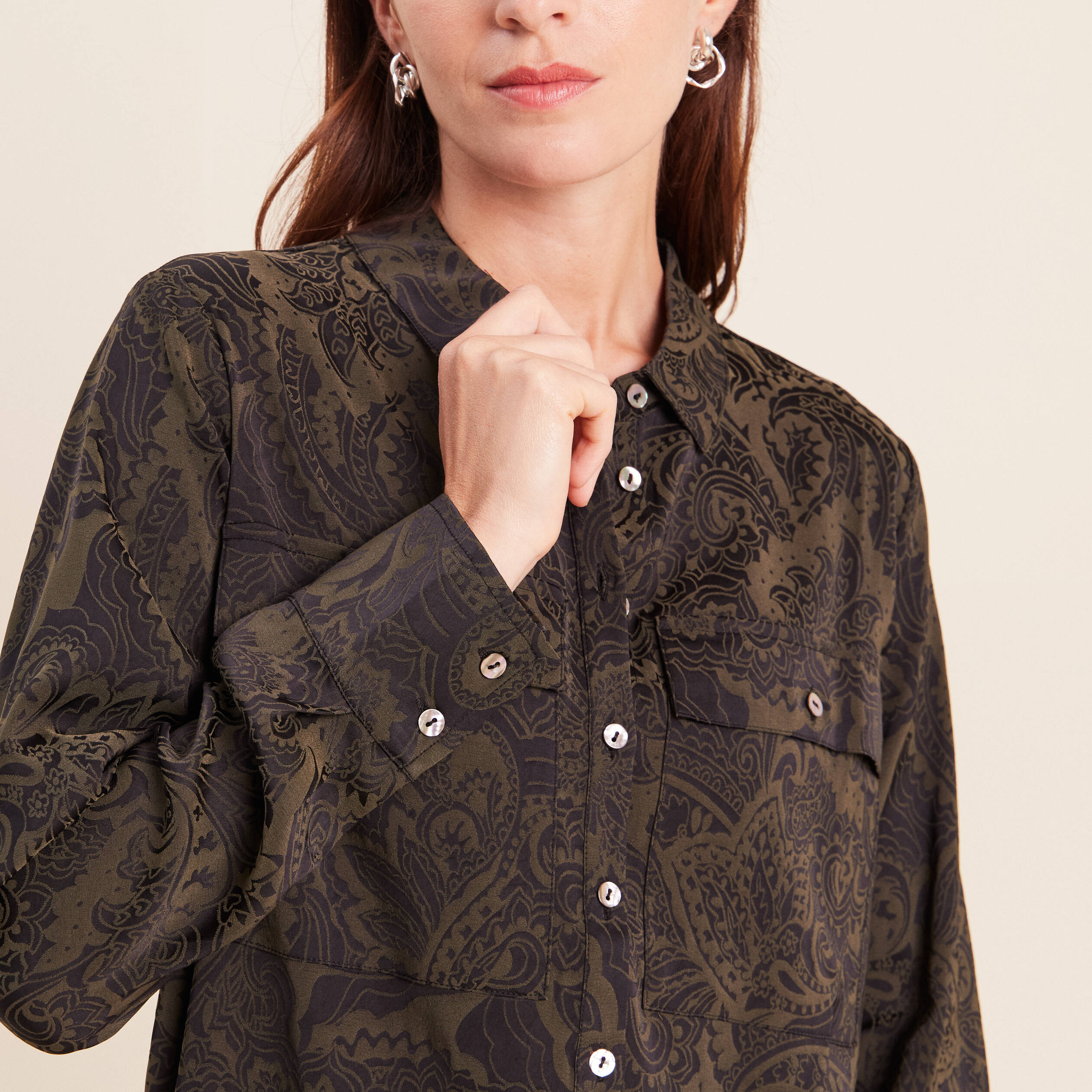 Chemise manches longues vert femme