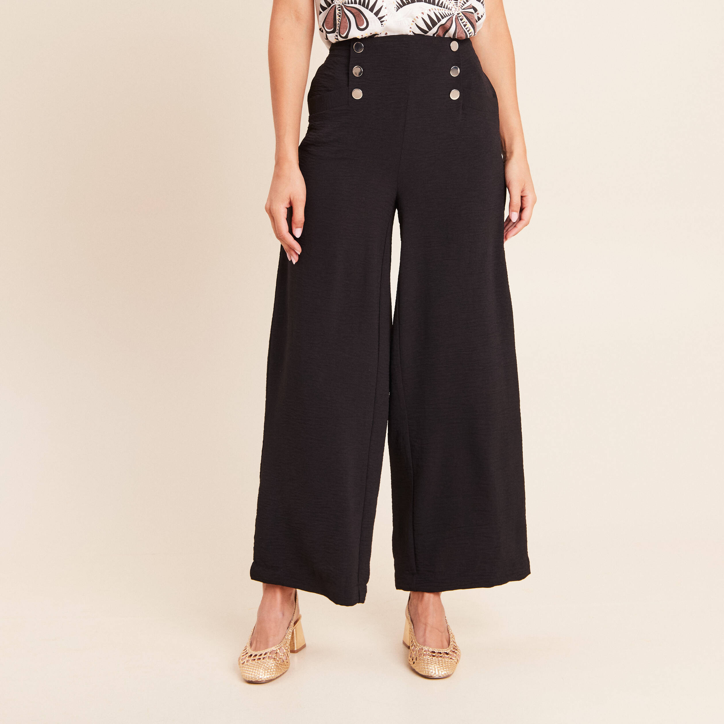 Pantalon Femme T38 – Noir Ciré Stretch – Taille Haute – Poches – Neuf