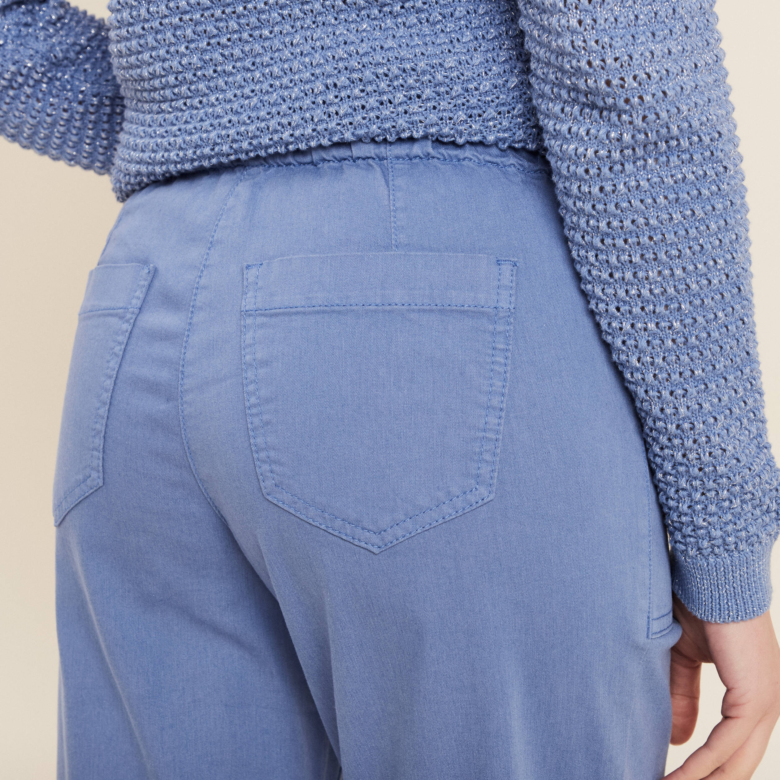 pantalon coupe droite a coulisse bleu ciel femme Pantalon coupe droite à coulisse bleu ciel femme
