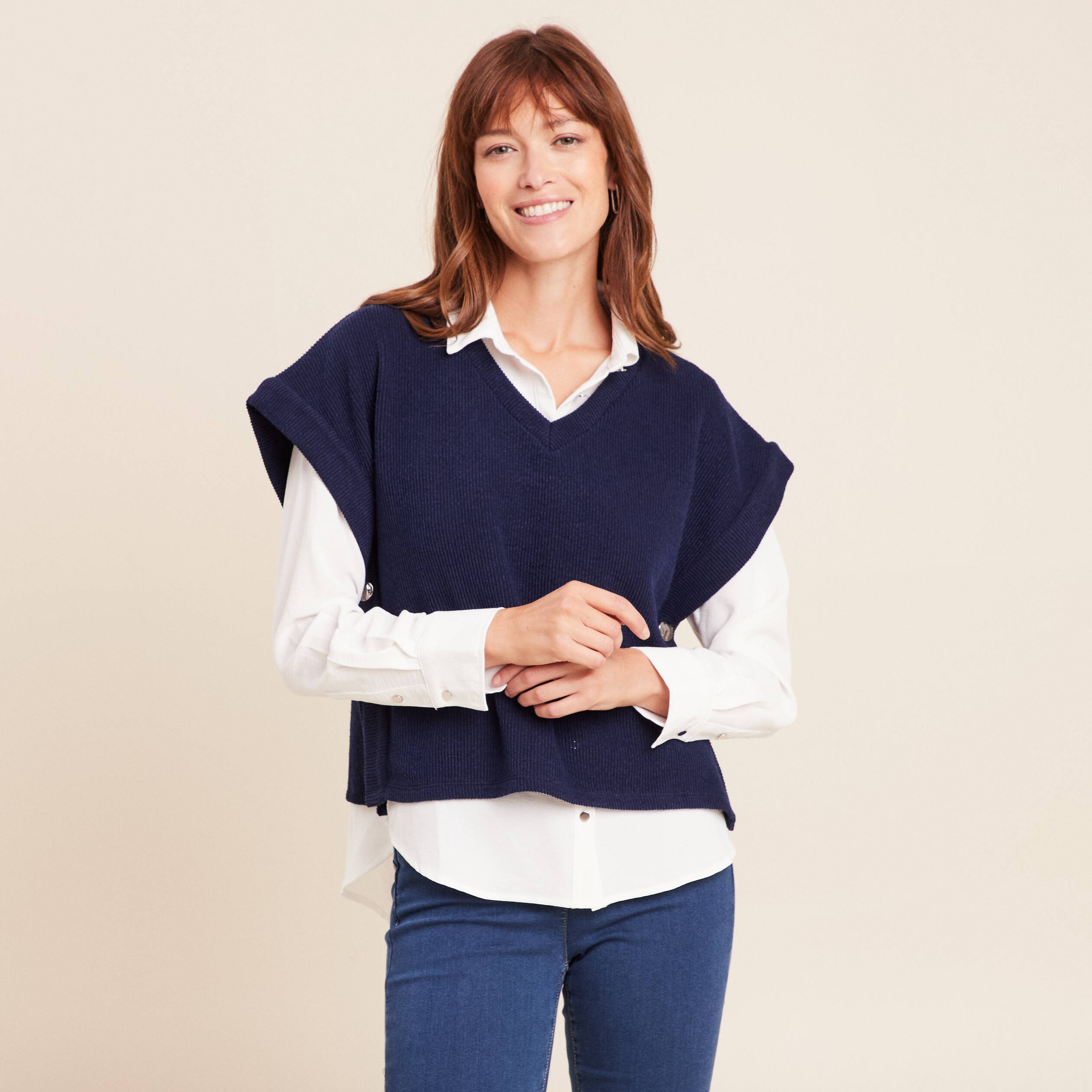 T-shirt sans manches bleu marine femme