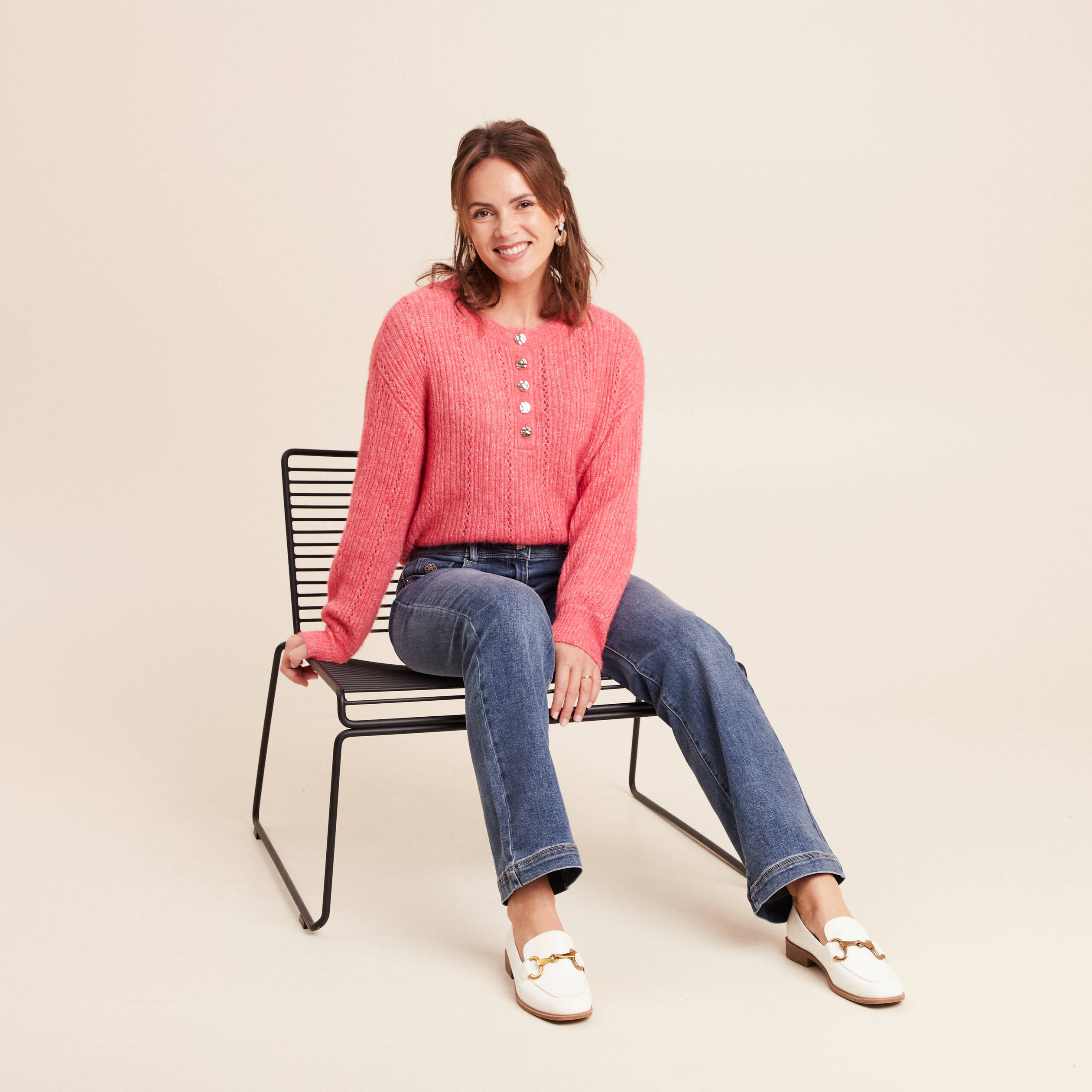 Pull col tunisien manches longues rose femme