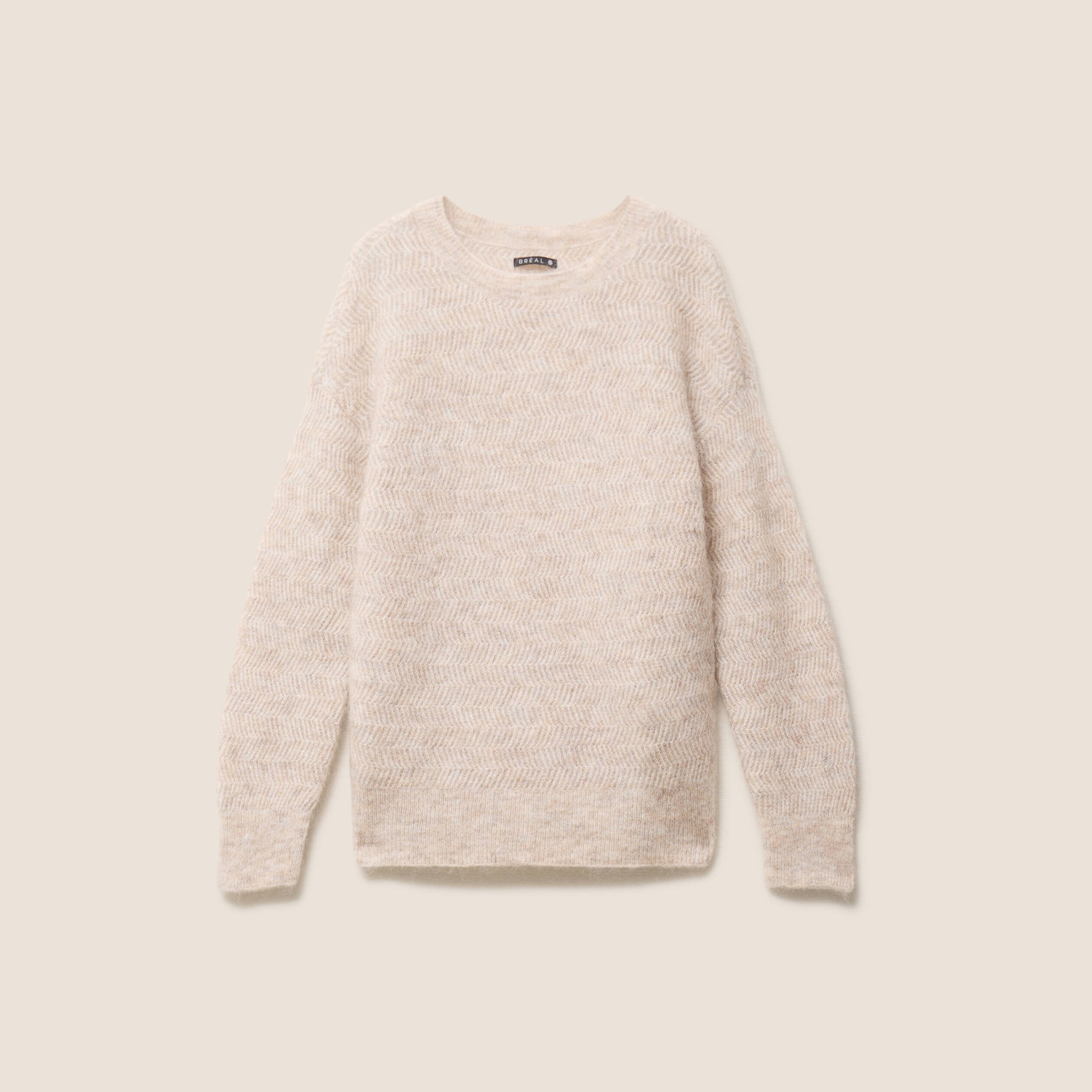 Pull droit col rond manches longues creme femme