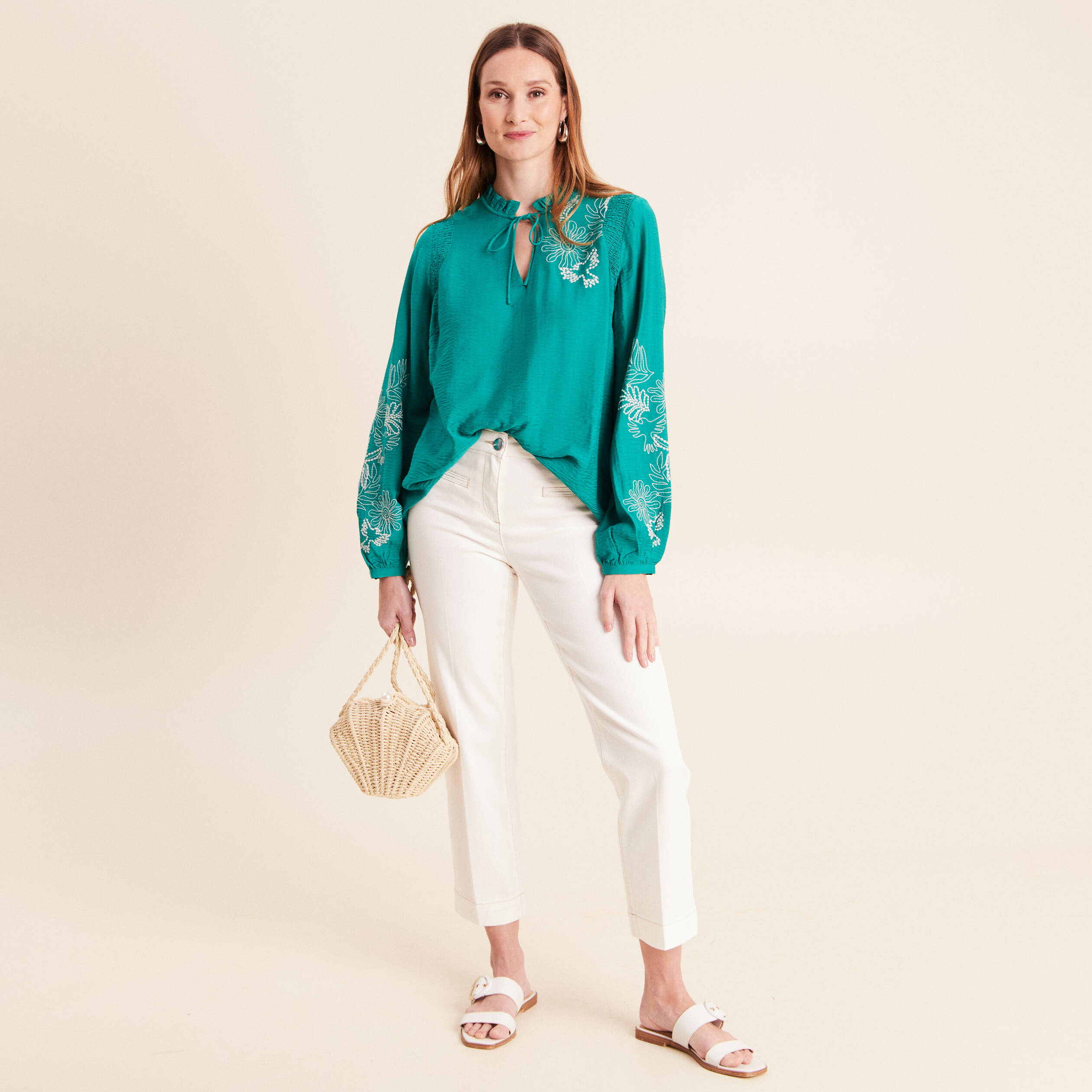 Blouse fluide col avec lien vert menthe femme