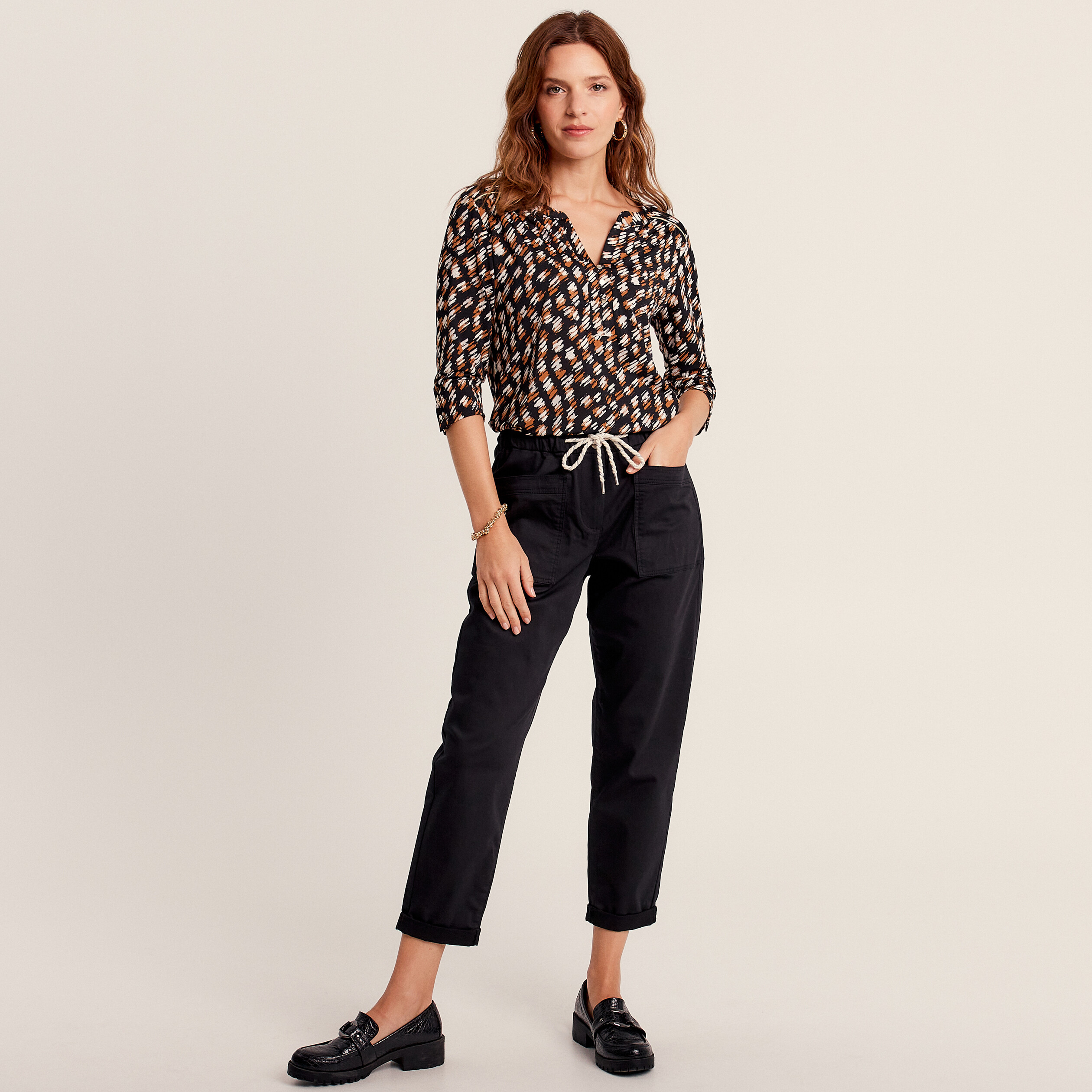 T-shirt manches 3/4 noir femme