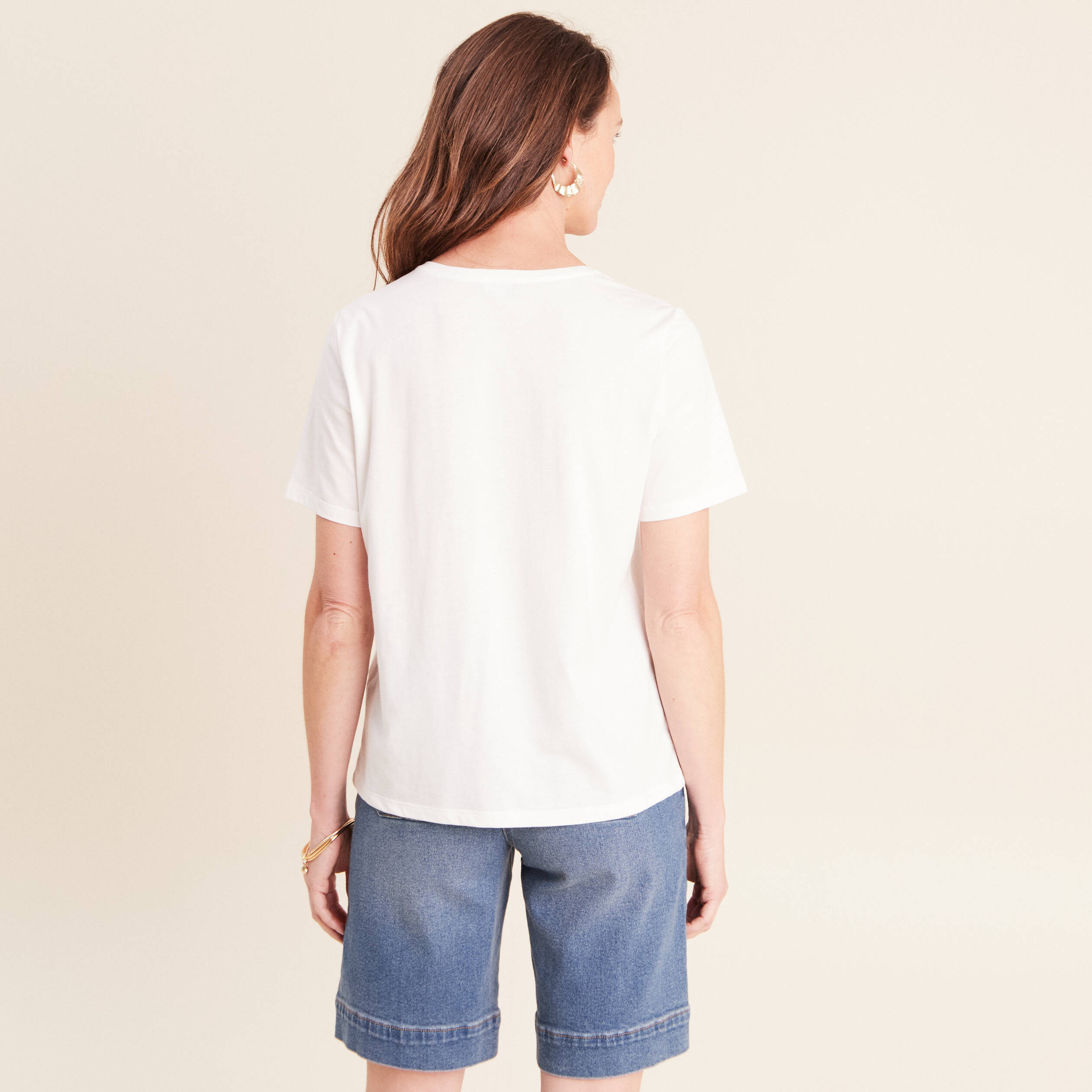 T-shirt col rond manches courtes ecru femme