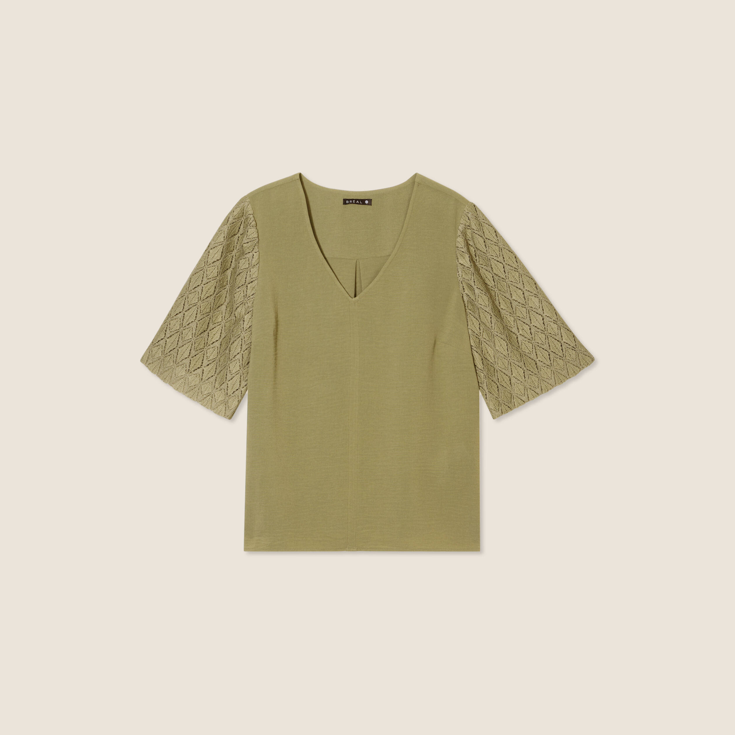 Blouse manches 3/4 vert kaki femme