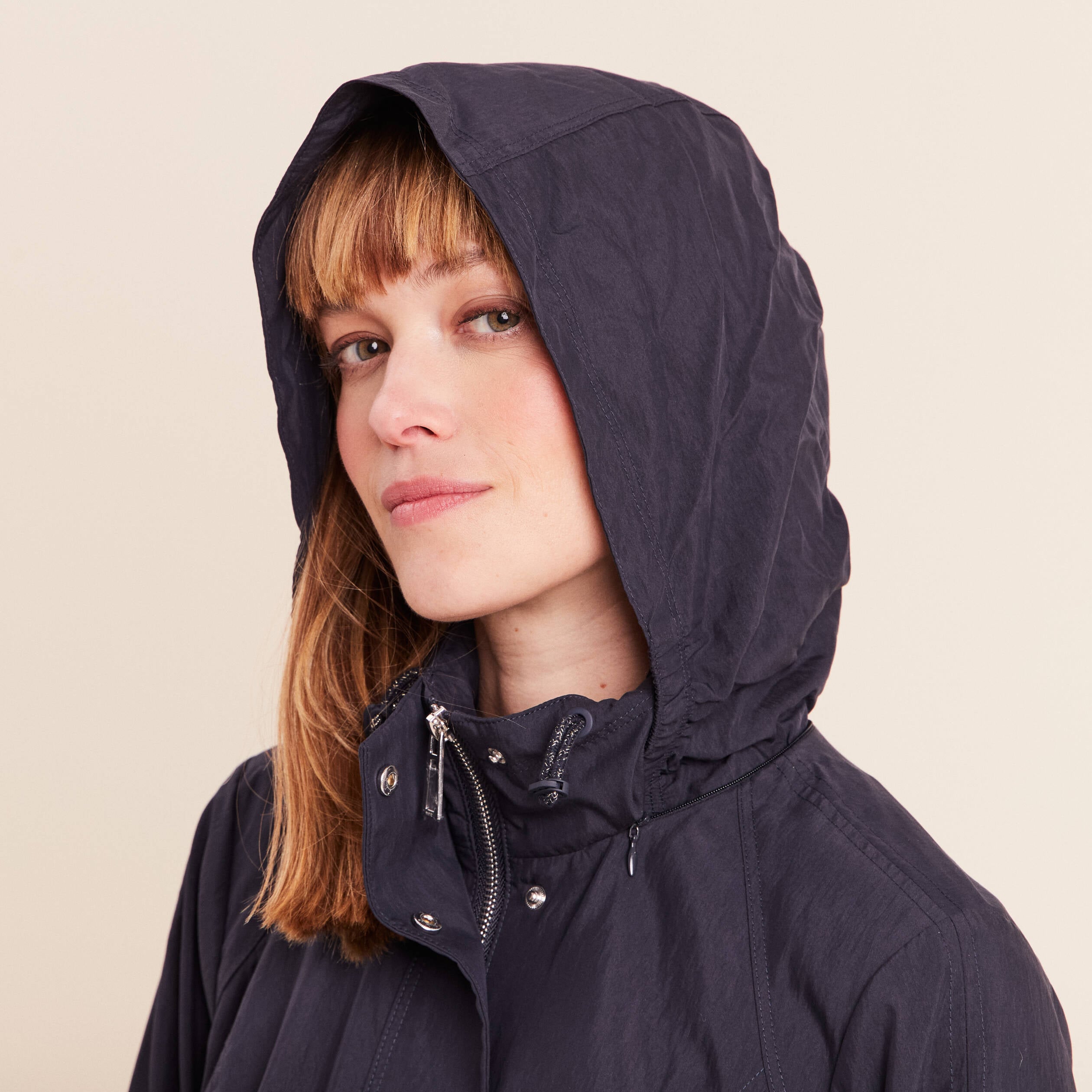 Parka cintr&eacute;e longue doubl&eacute;e bleu fonc&eacute; femme