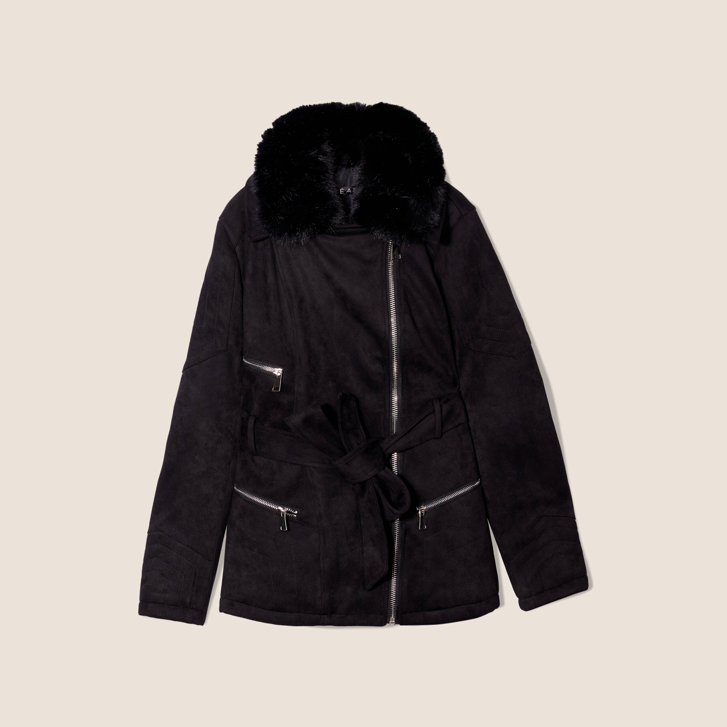 Manteau cintré suédine noir femme