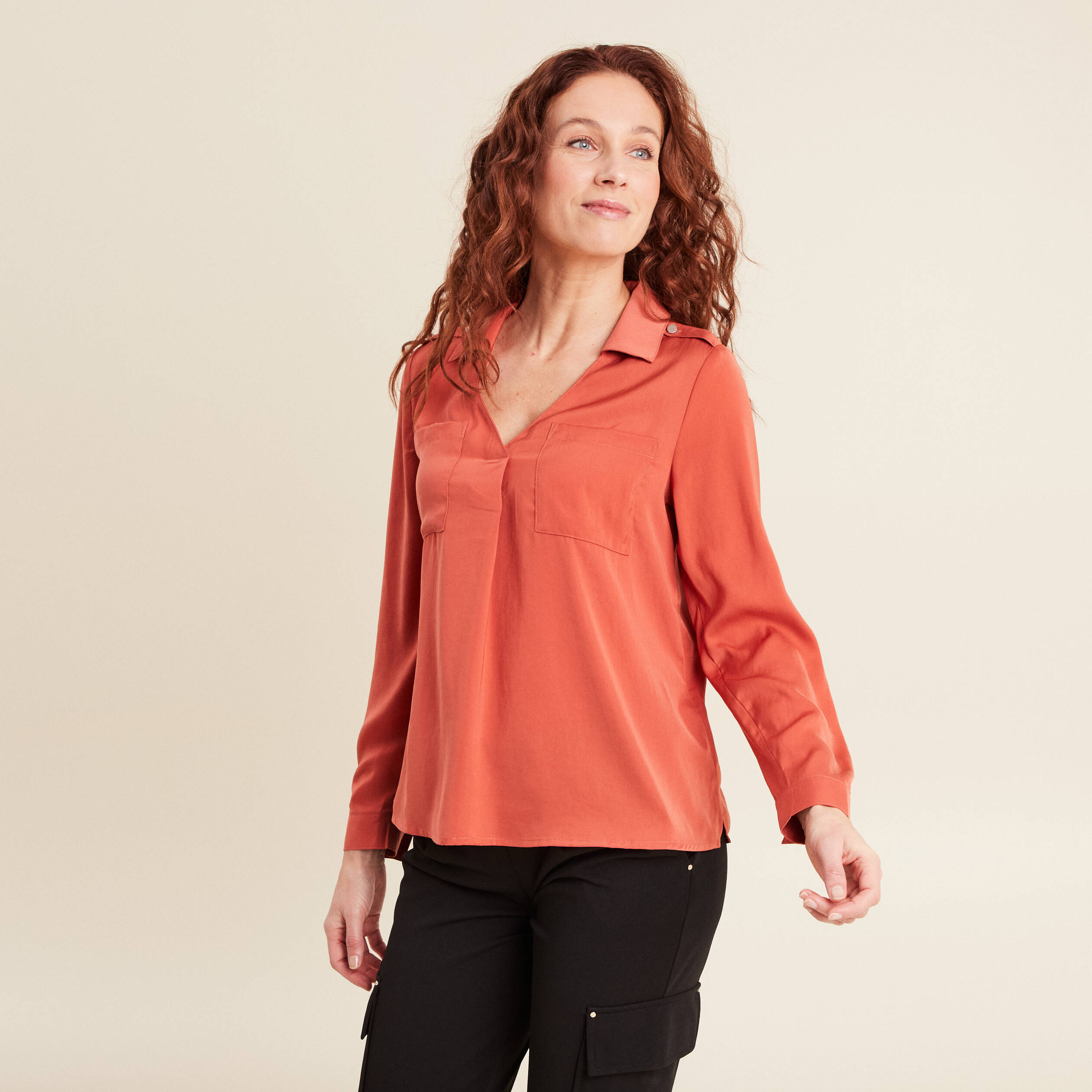 blouse manches longues satin vieux rose femme Blouse manches longues satin vieux rose femme