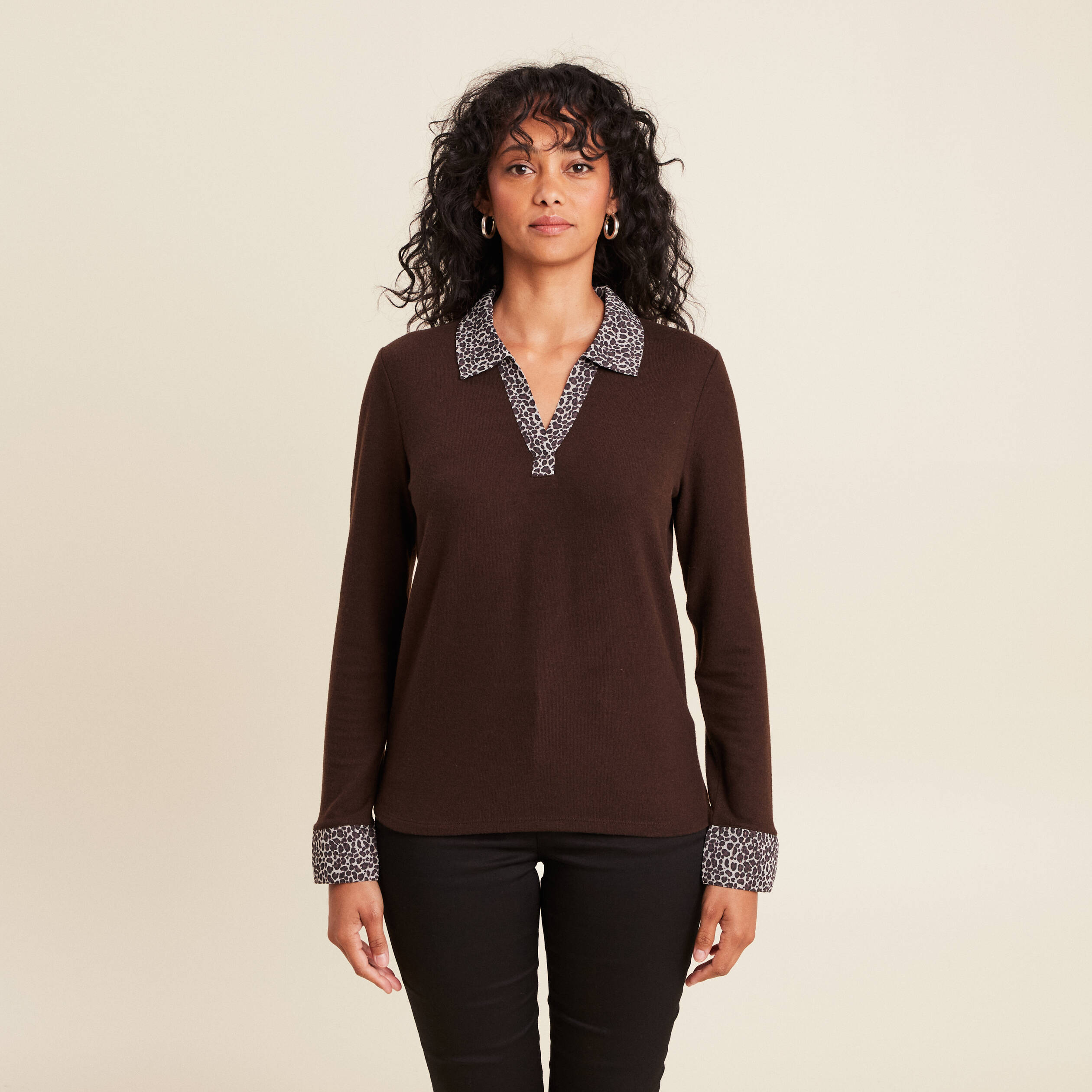 t shirt manches longues marron fonce femme T-shirt manches longues marron foncé femme