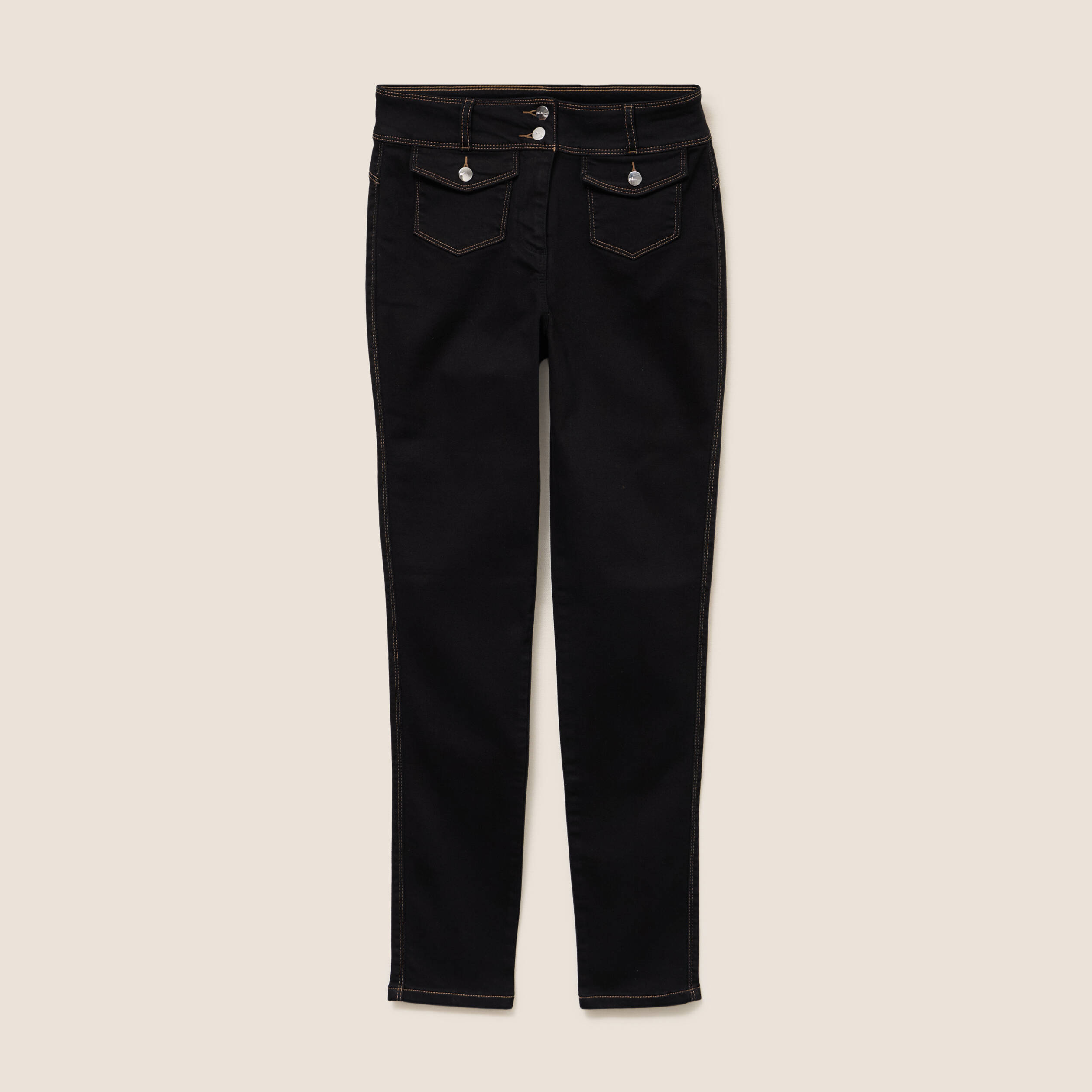 Jean ajust&eacute; taille haute longue noir femme