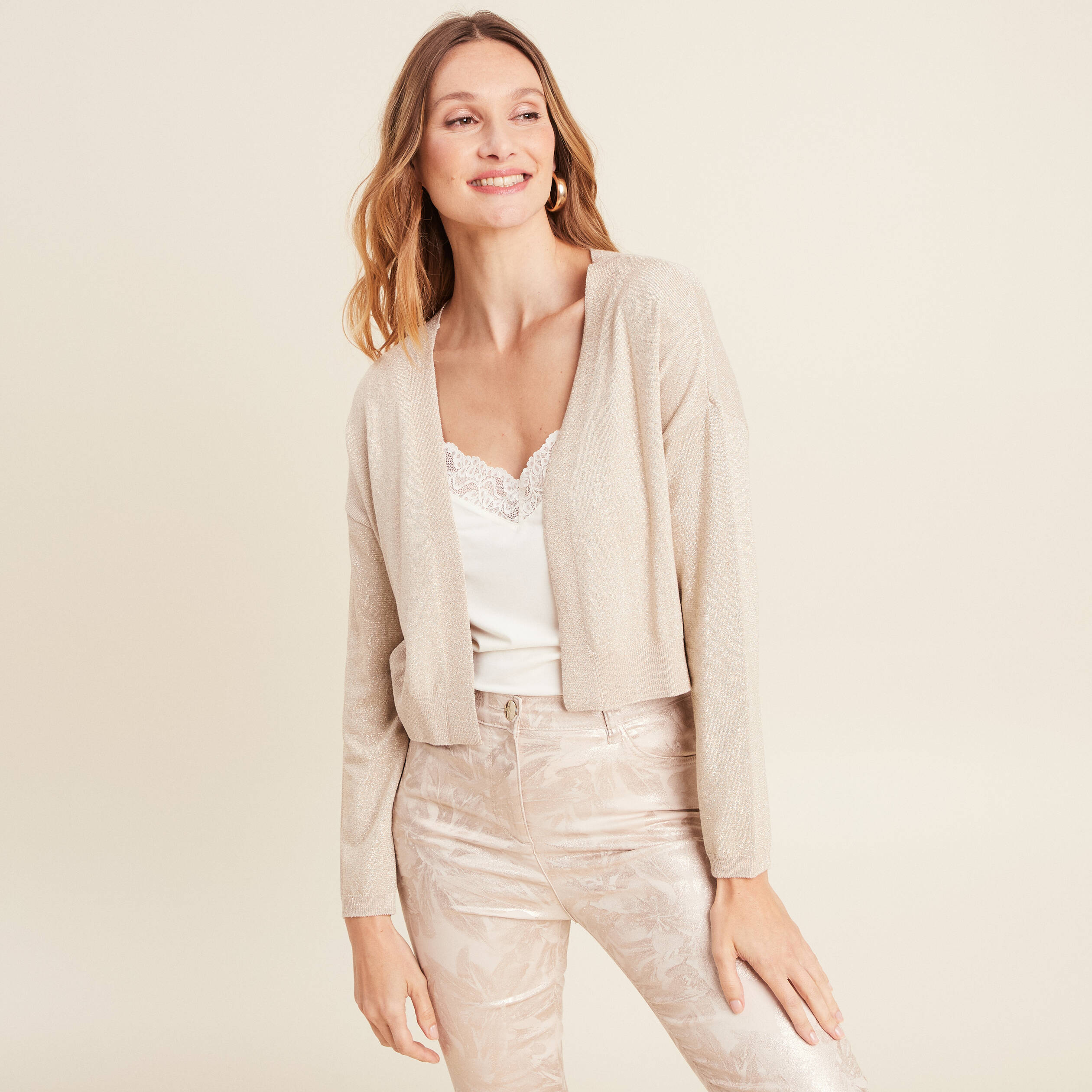 Gilet manches longues couleur or femme