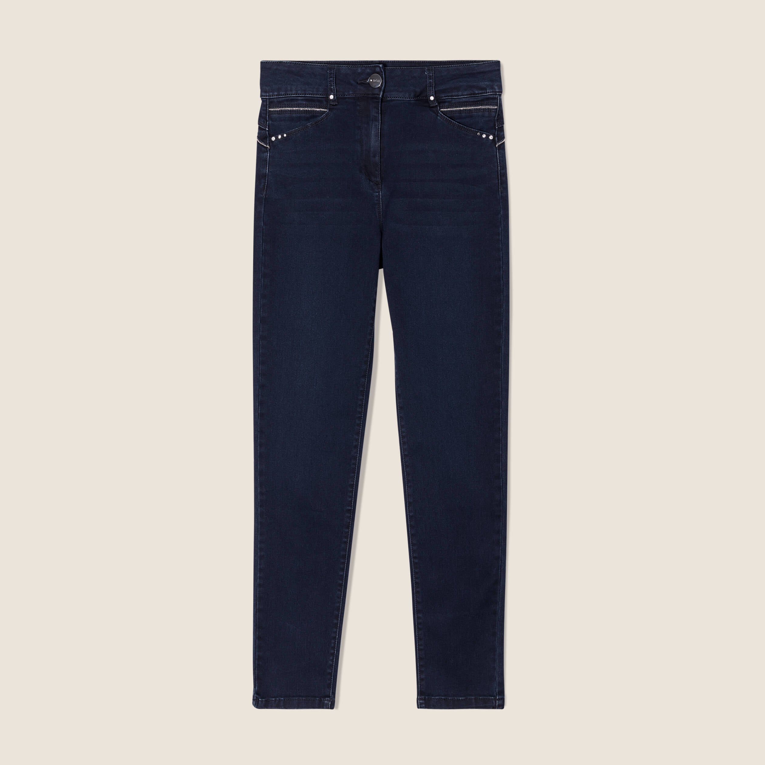 Jean coupe ajust&eacute;e 7/8&egrave;me taille haute denim brut femme