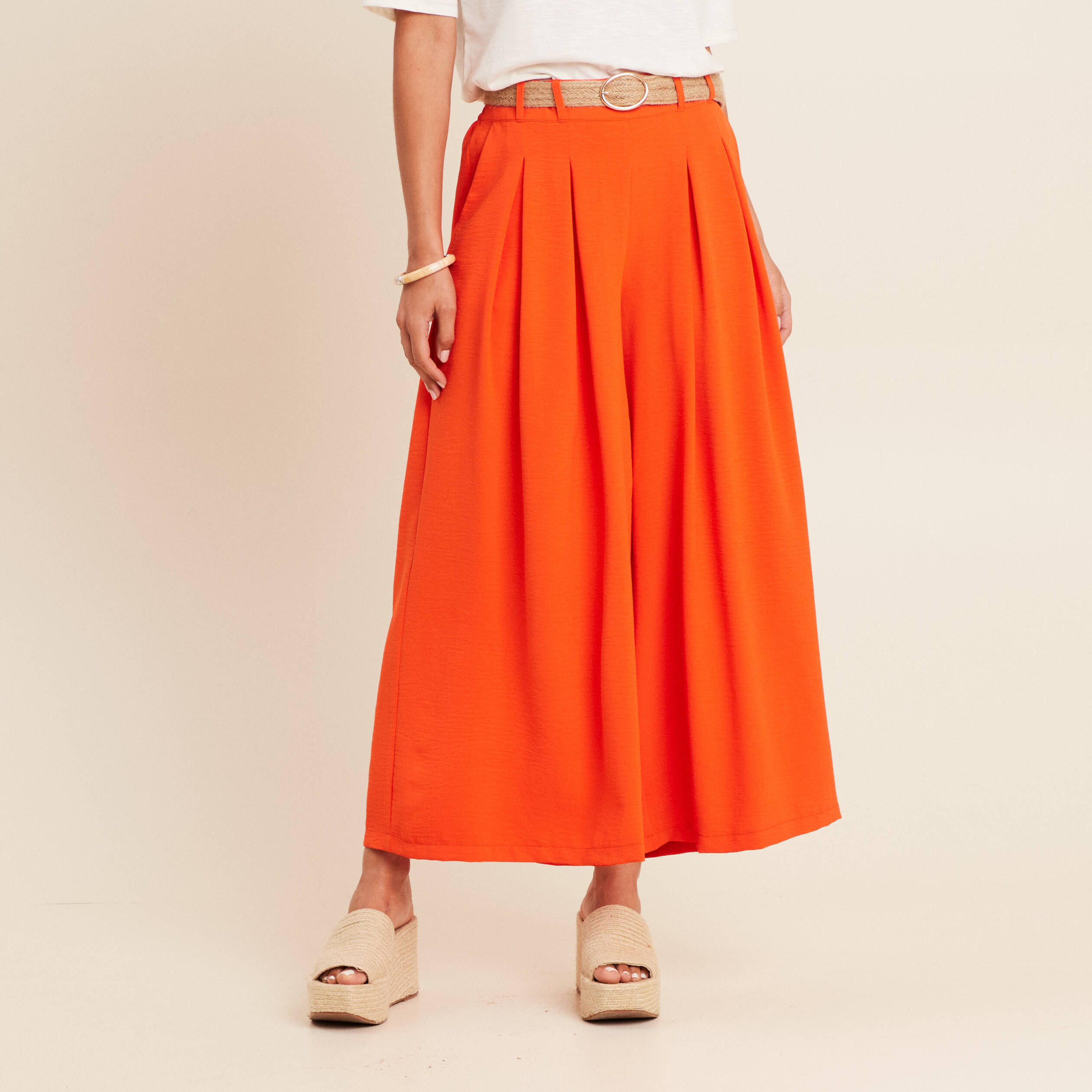 pantalon jupe culotte large orange corail femme Pantalon jupe-culotte large orange corail femme