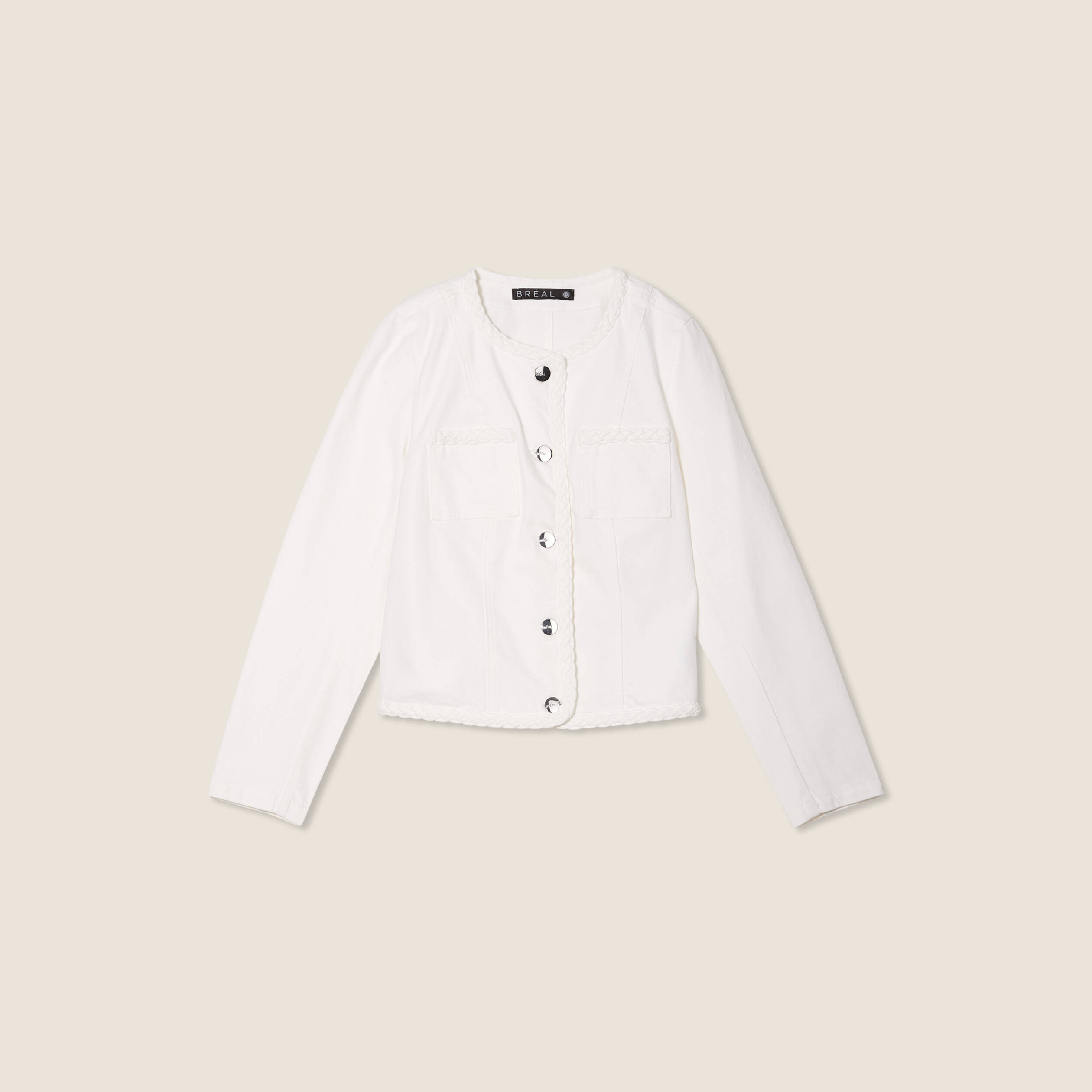 Veste en jean détails tressés blanc femme