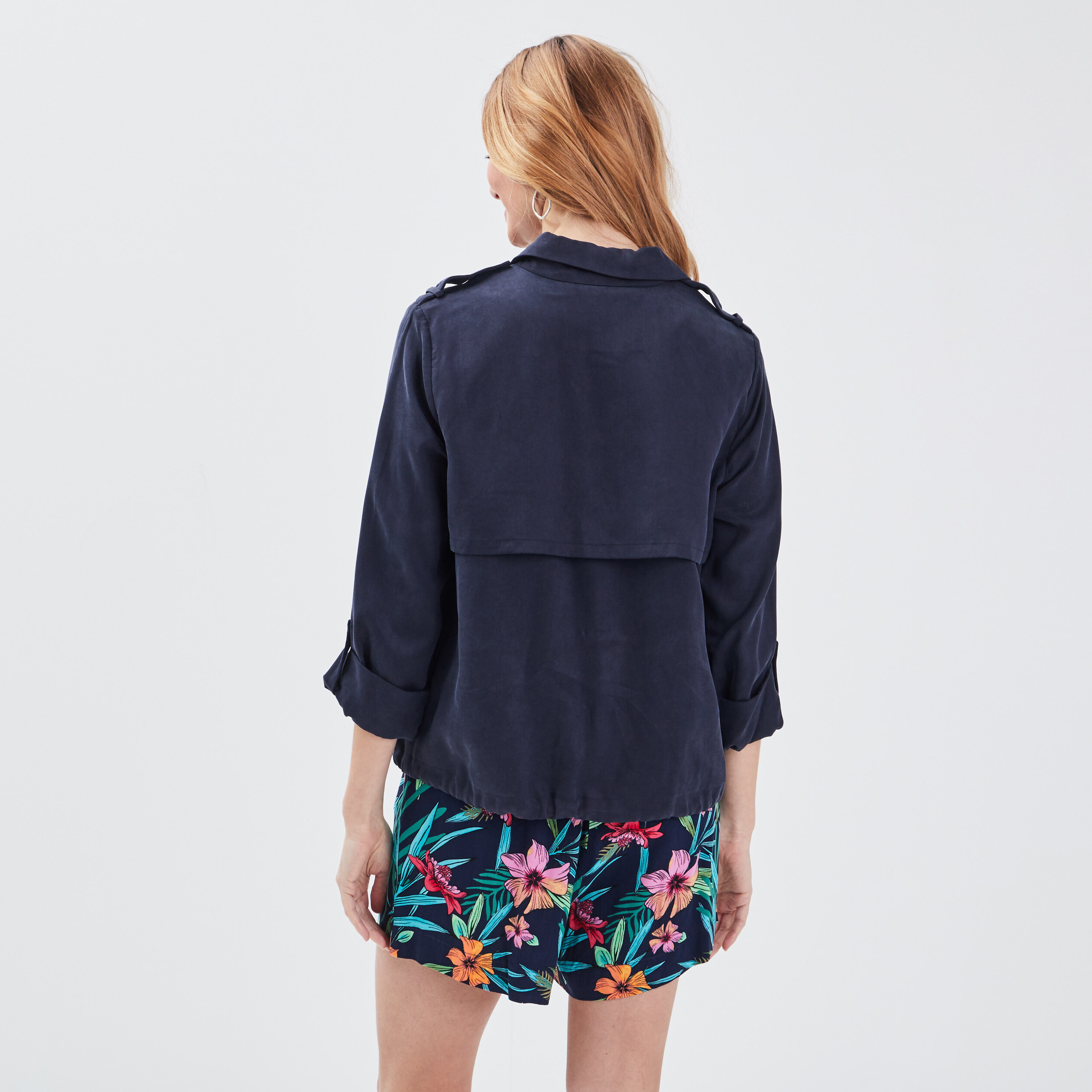Blouson droit boutonné bleu foncé femme