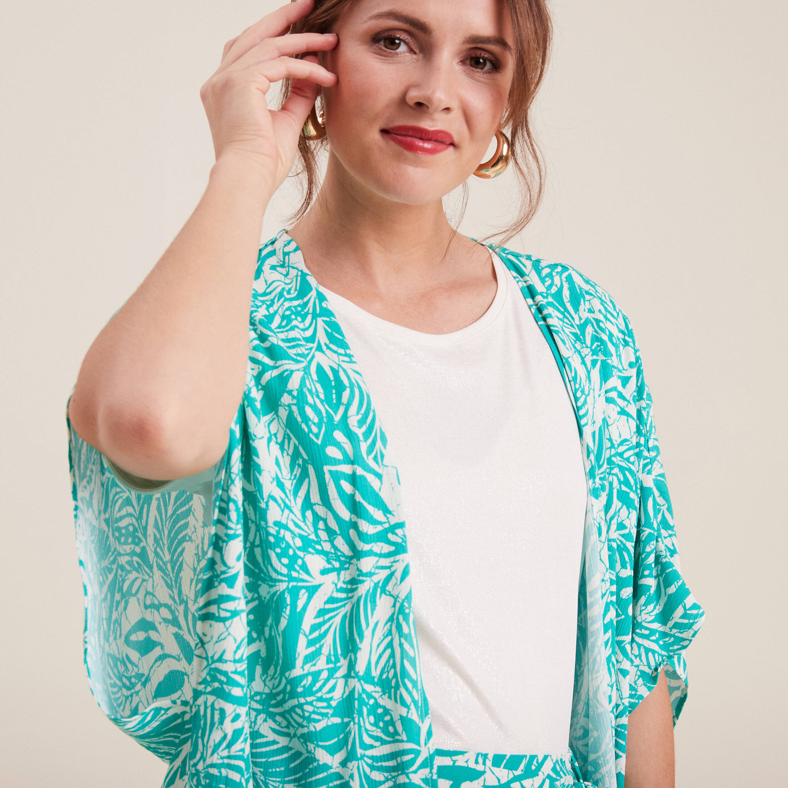 Kimono dos smocké vert émeraude femme