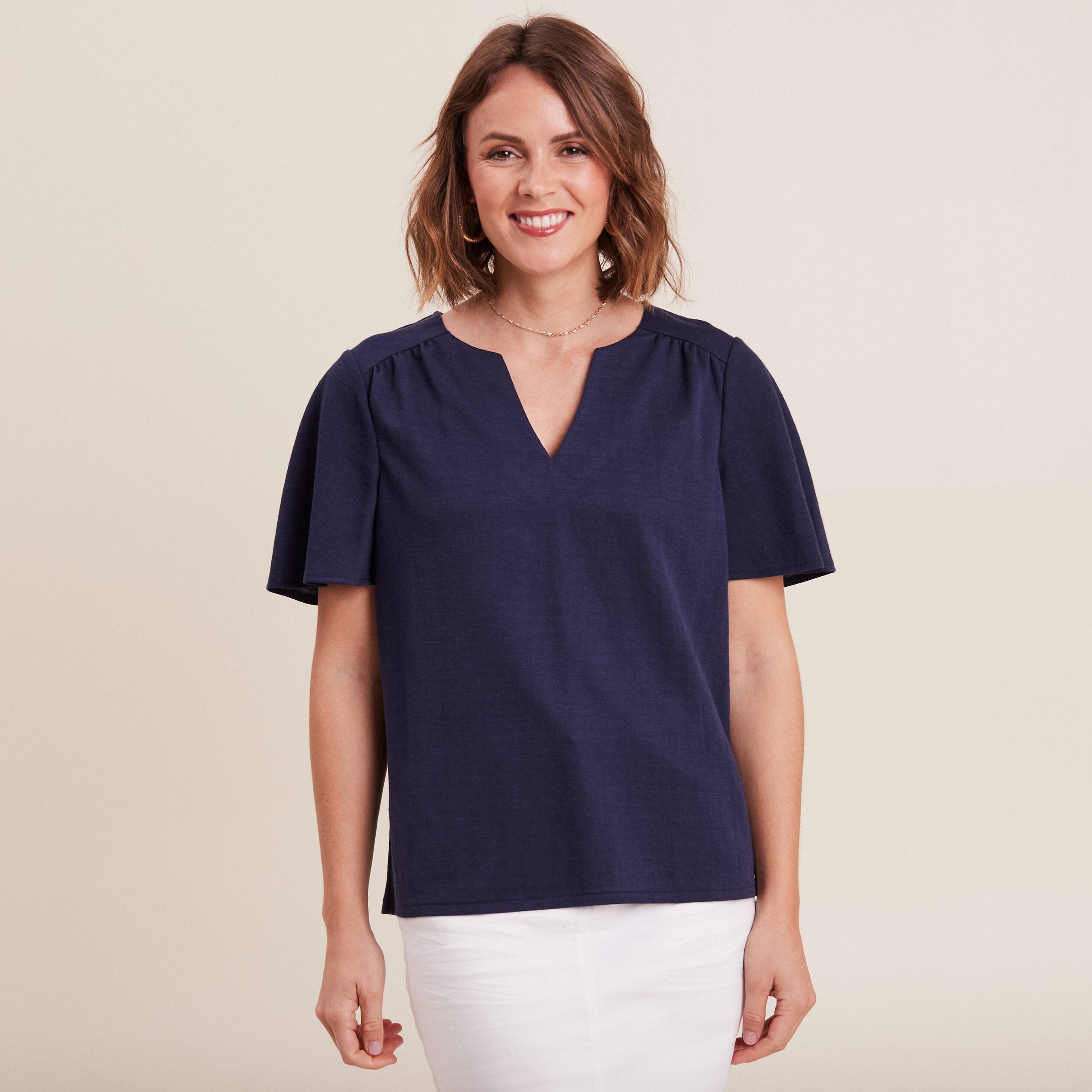 T shirt manches courtes bleu marine femme Breal