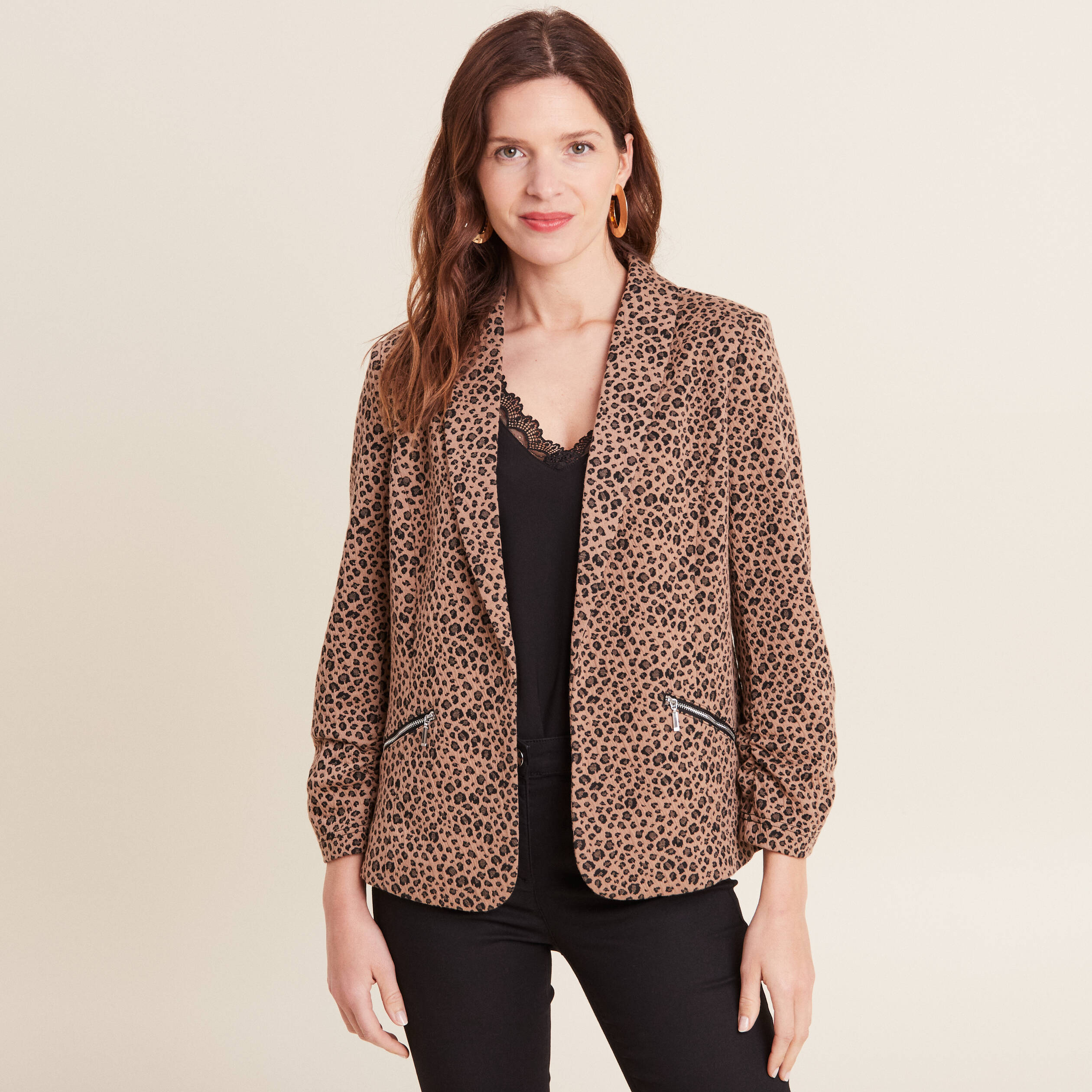 Veste tailleur col châle beige femme Bréal