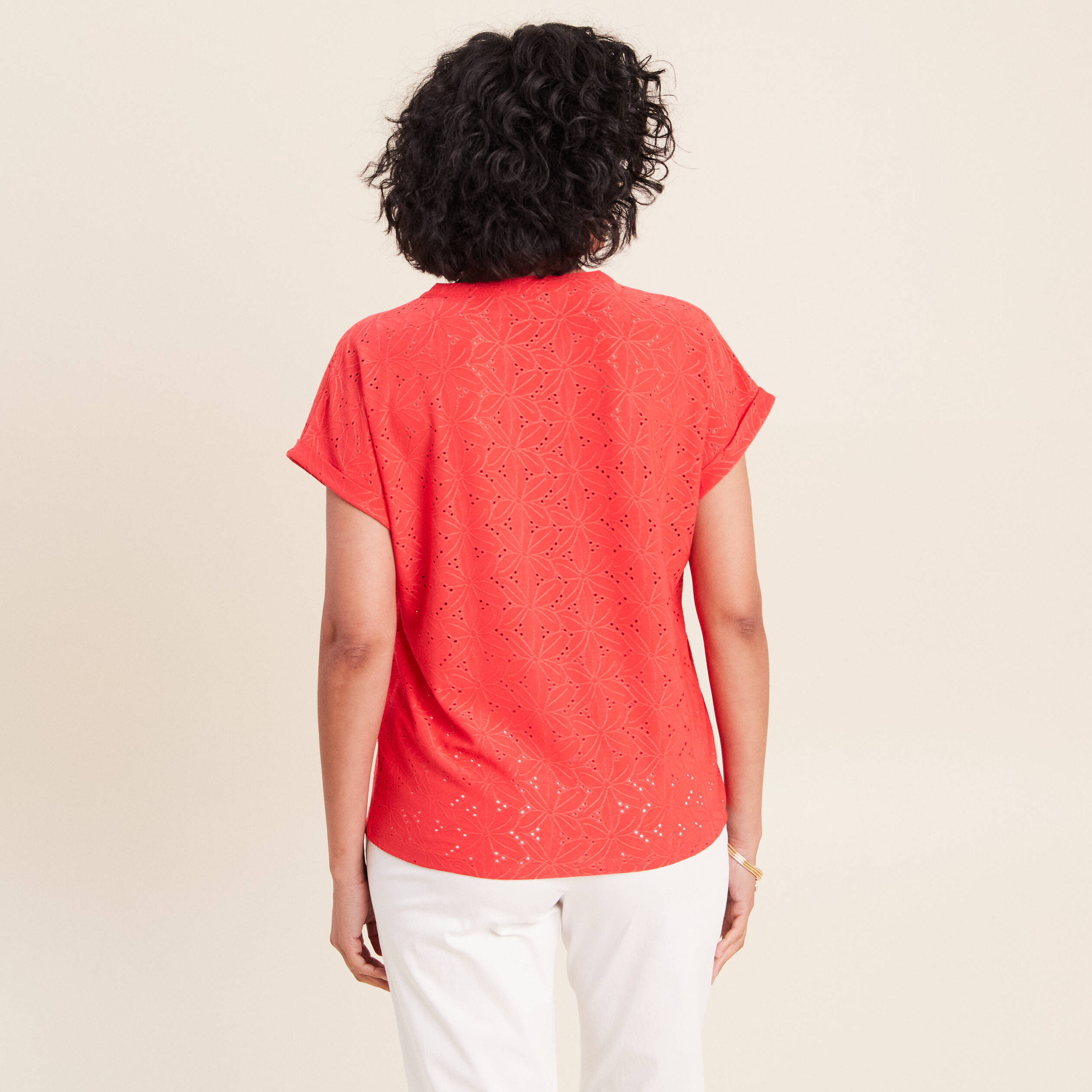 T-shirt droit manches courtes rouge femme