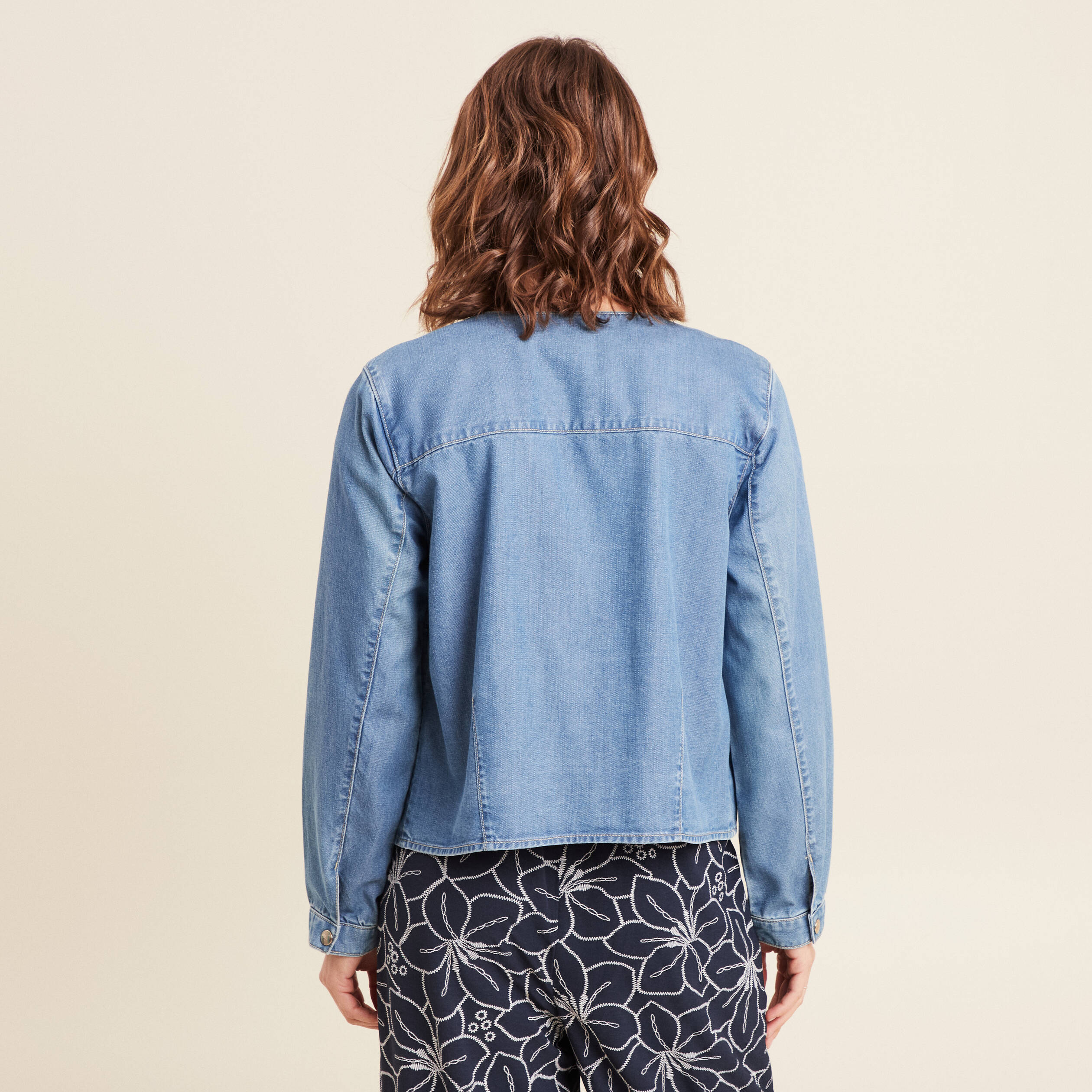 Blouson boutonné en jean denim double stone femme