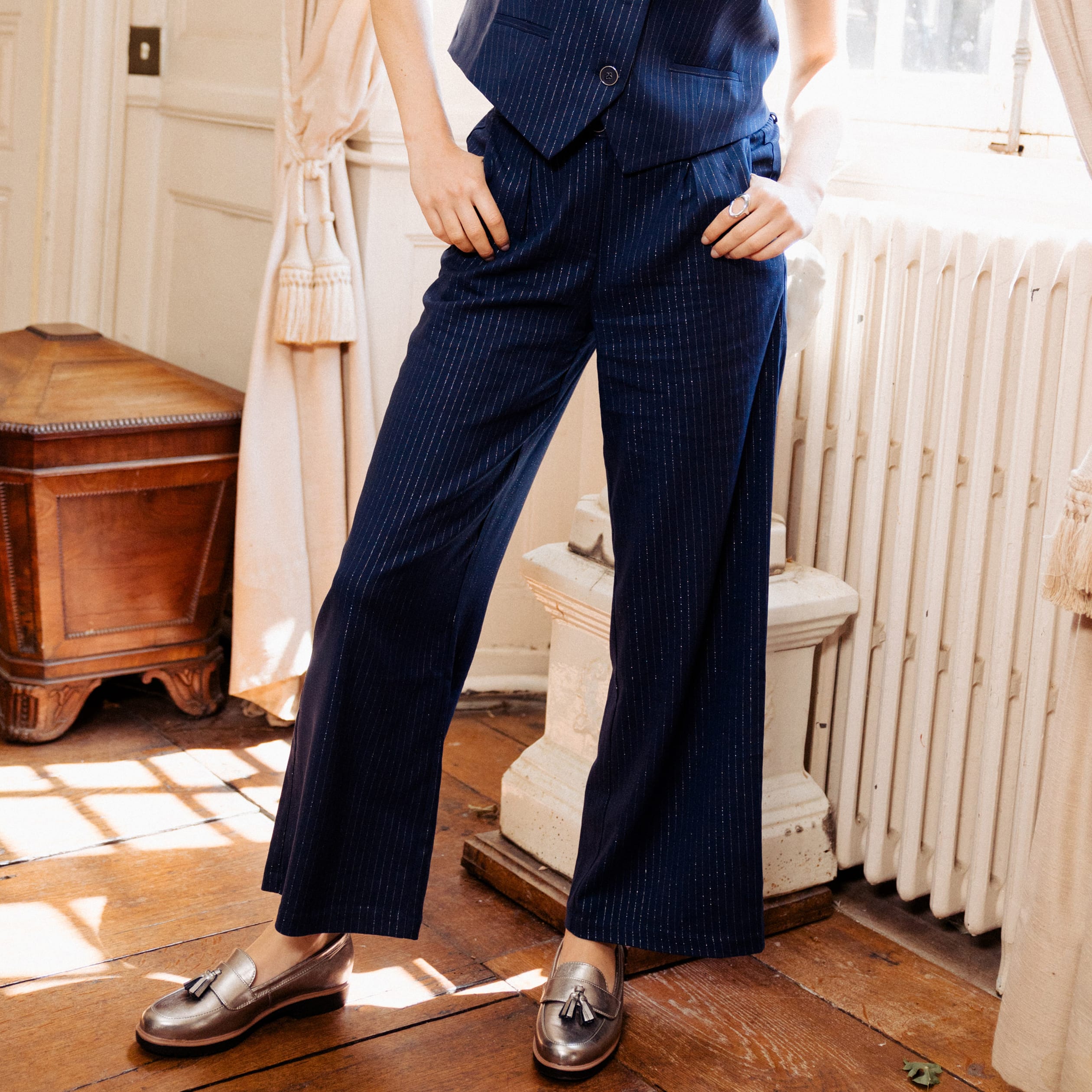 Pantalon large 7/8ème bleu foncé femme
