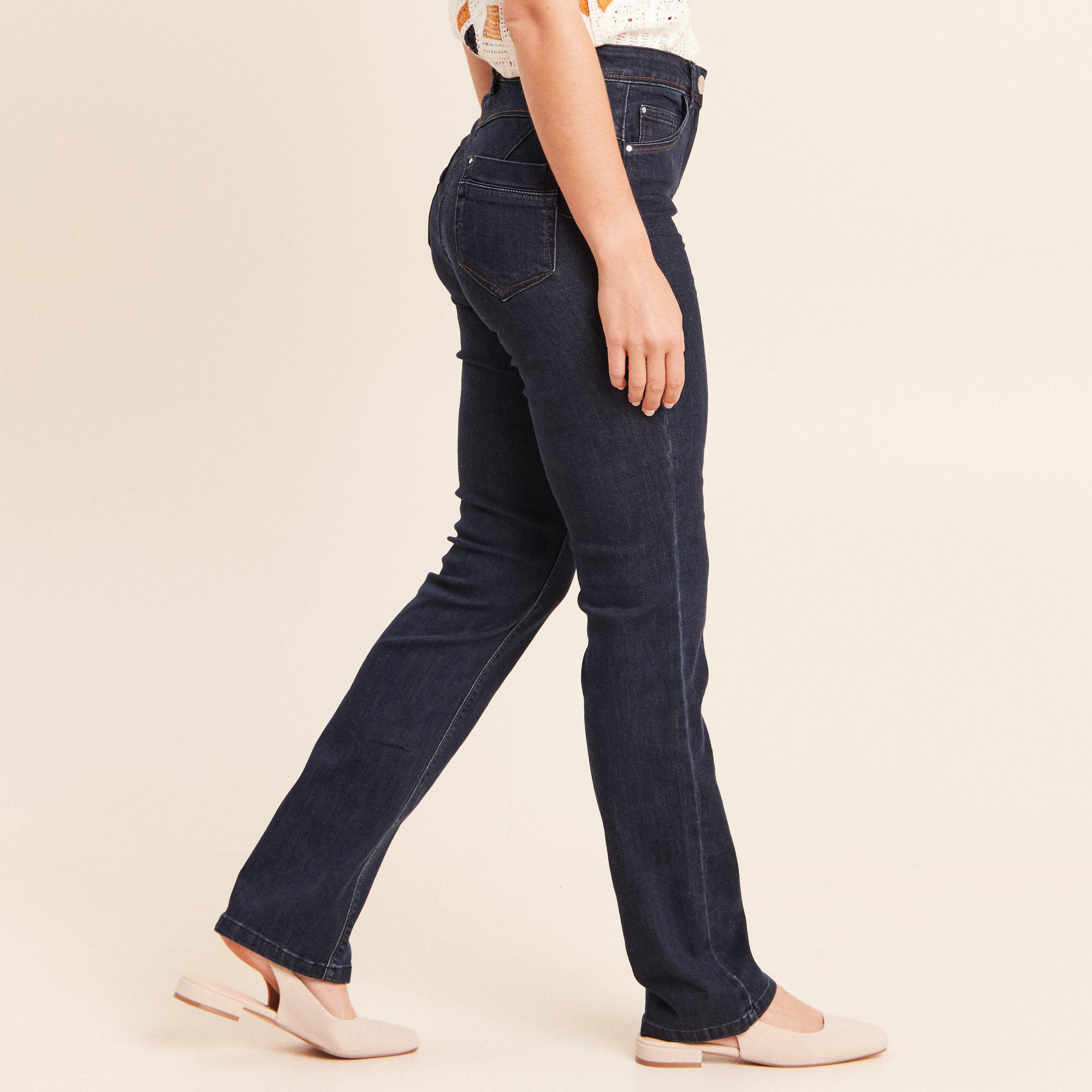 Jean coupe droite taille haute denim brut femme