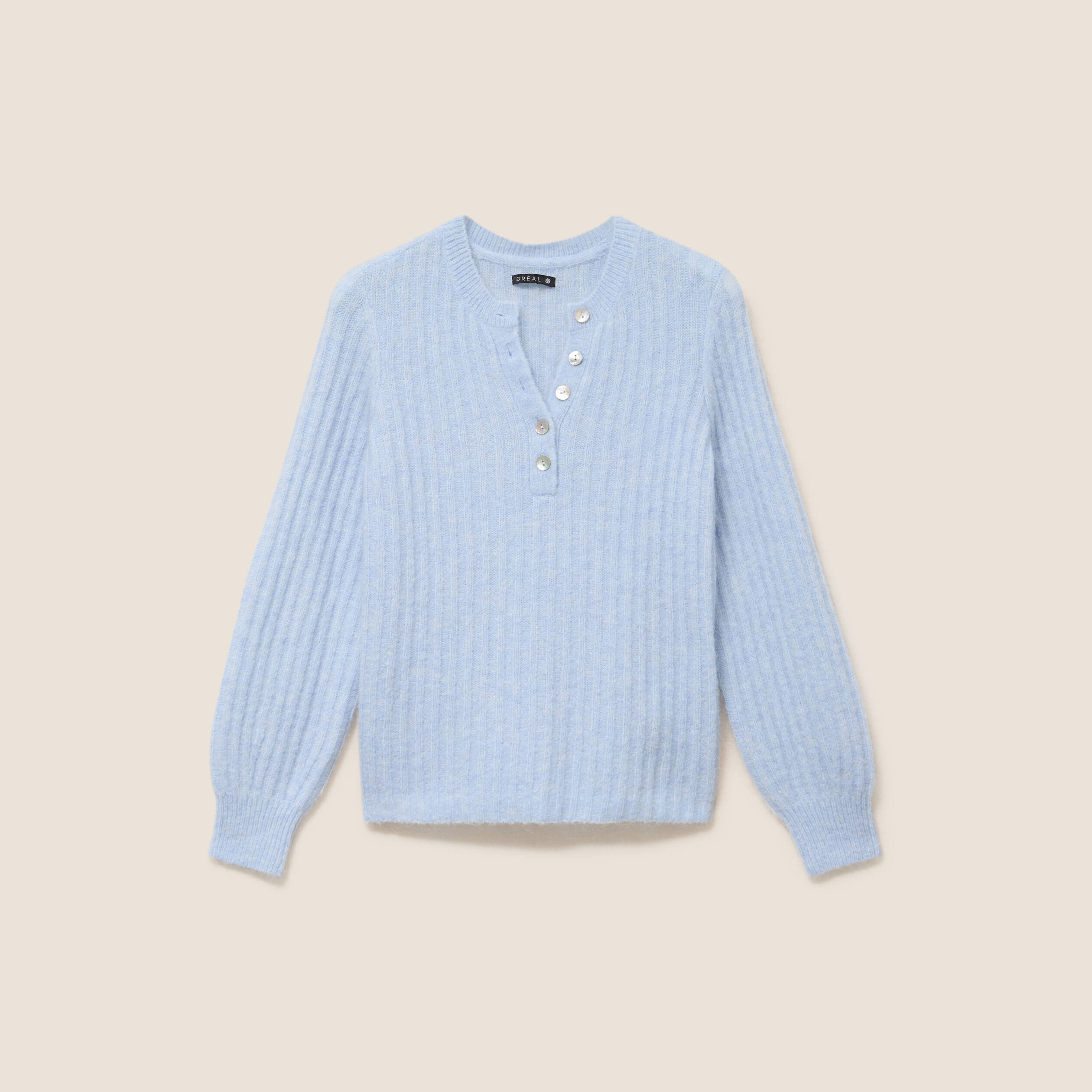 Pull col tunisien denim snow gris femme