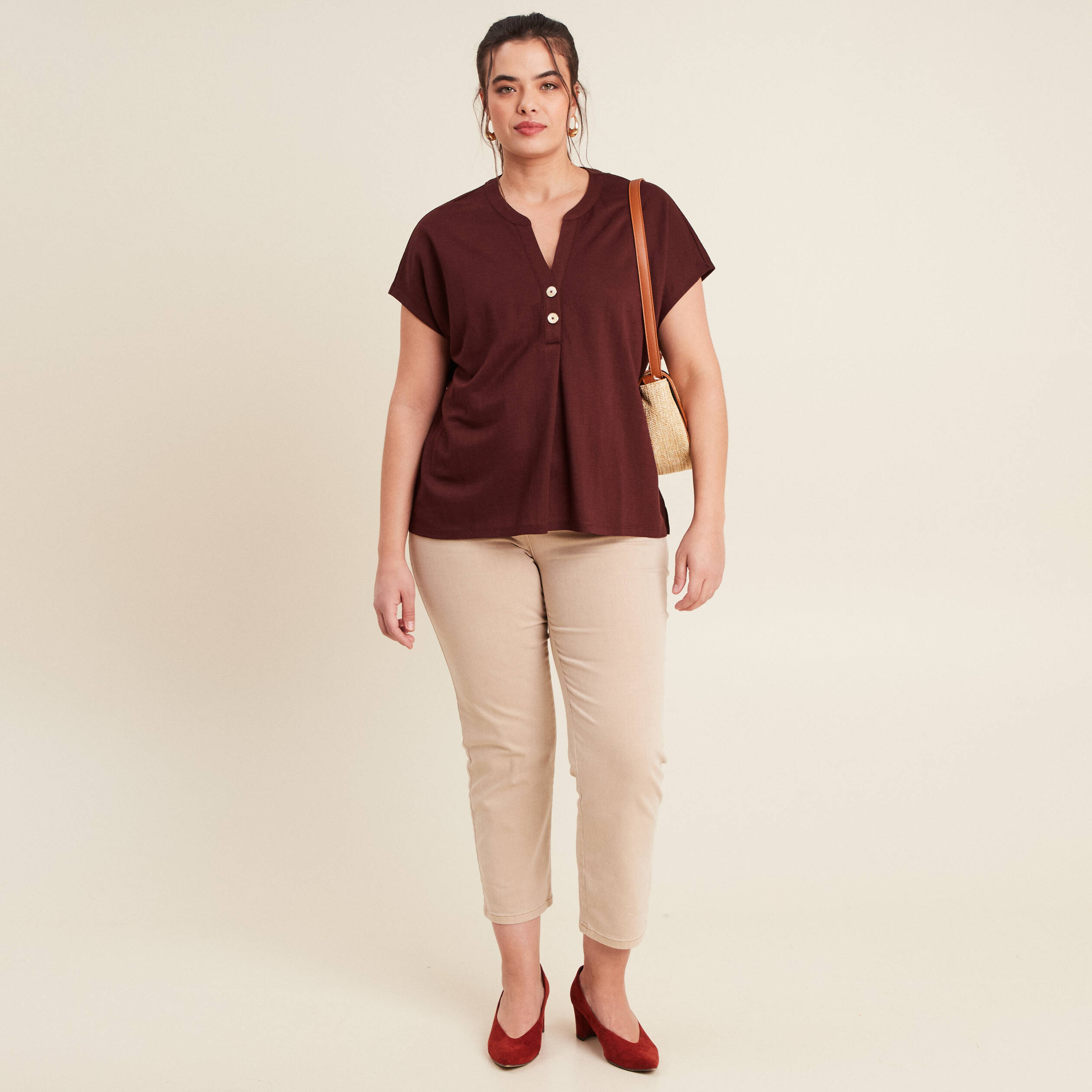 T-shirt manches courtes bordeaux femme