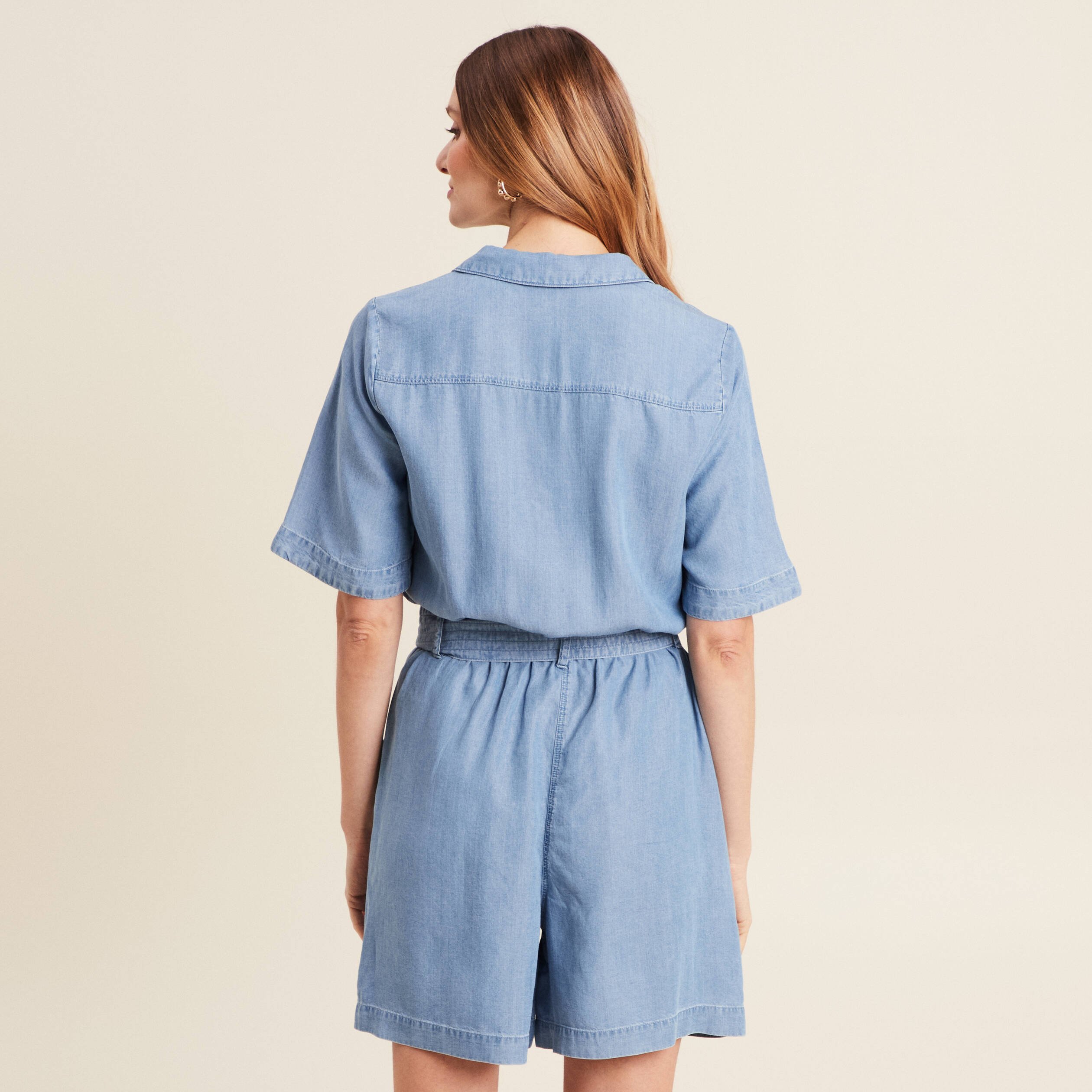 combishort ceinturee denim double stone femme Combishort ceinturée denim double stone femme