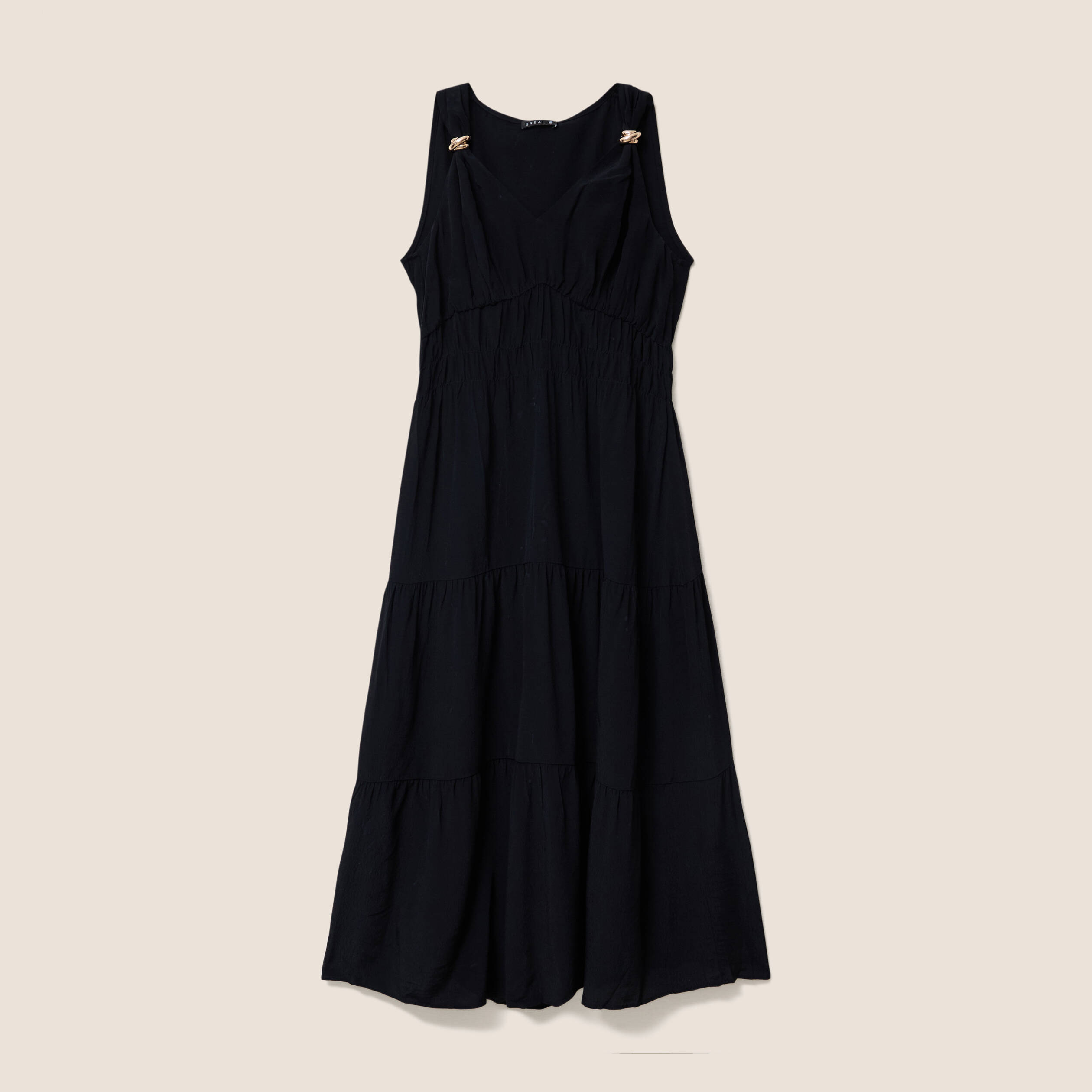 Robe longue &eacute;vas&eacute;e sans manches noir femme