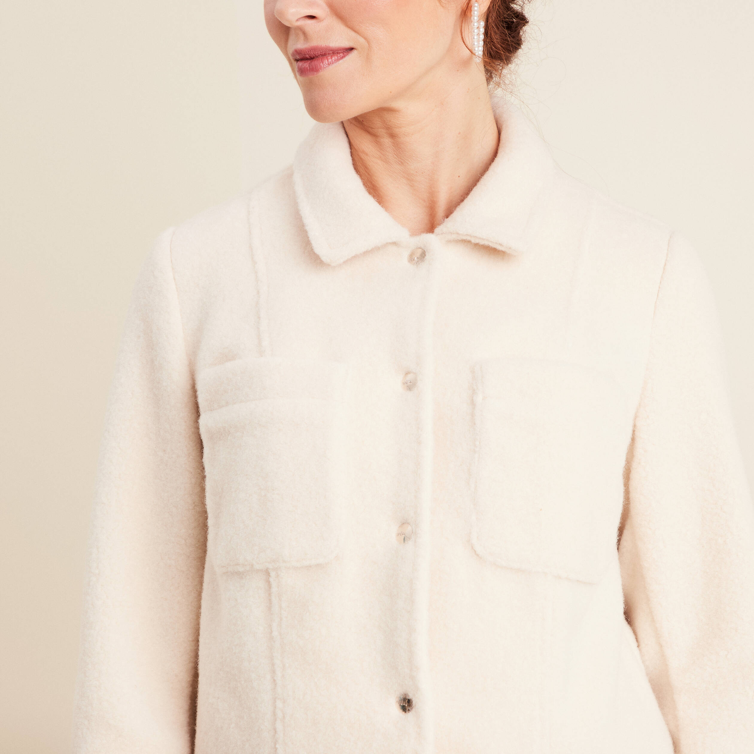 Veste droite bouclette ivoire femme