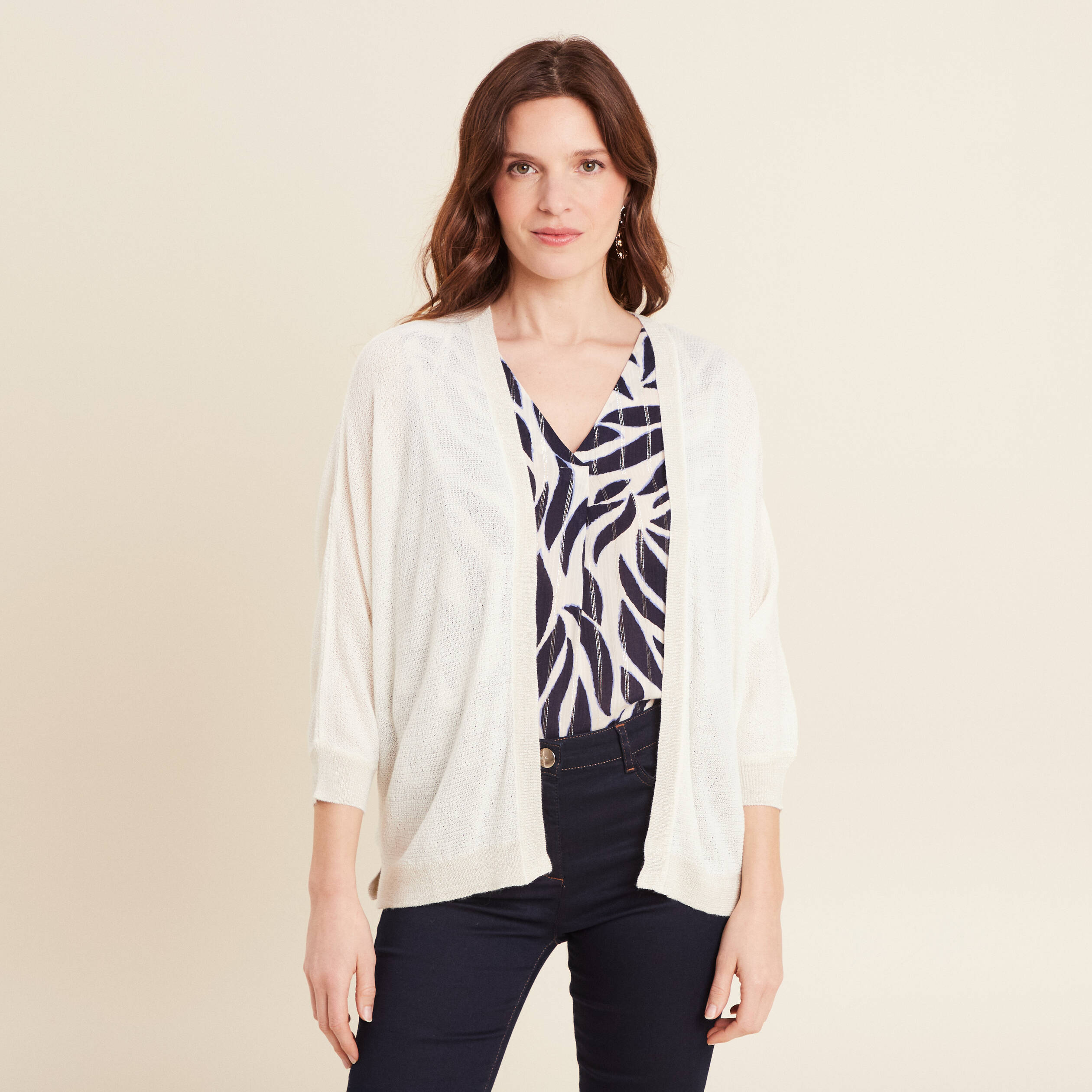 Gilet manches 3/4 ecru femme