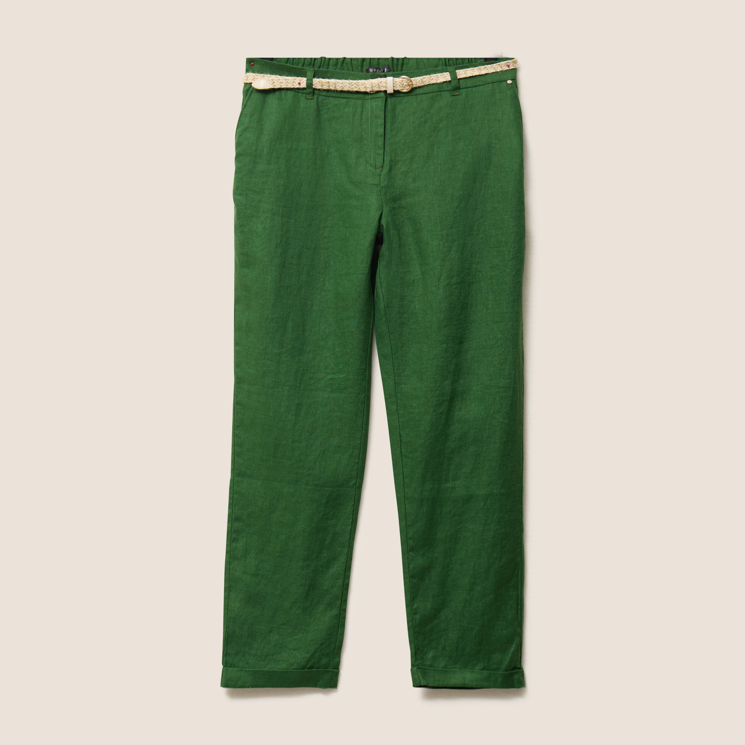 pantalon flou ceinture vert fonce femme Pantalon flou ceinturé vert foncé femme