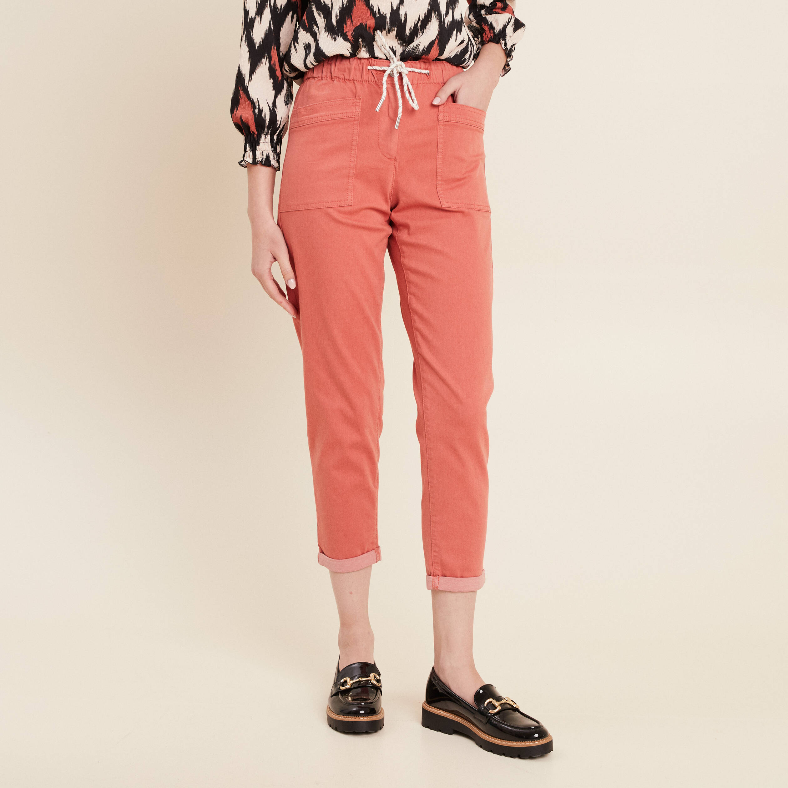 pantalon coupe droite a coulisse vieux rose femme Pantalon coupe droite à coulisse vieux rose femme