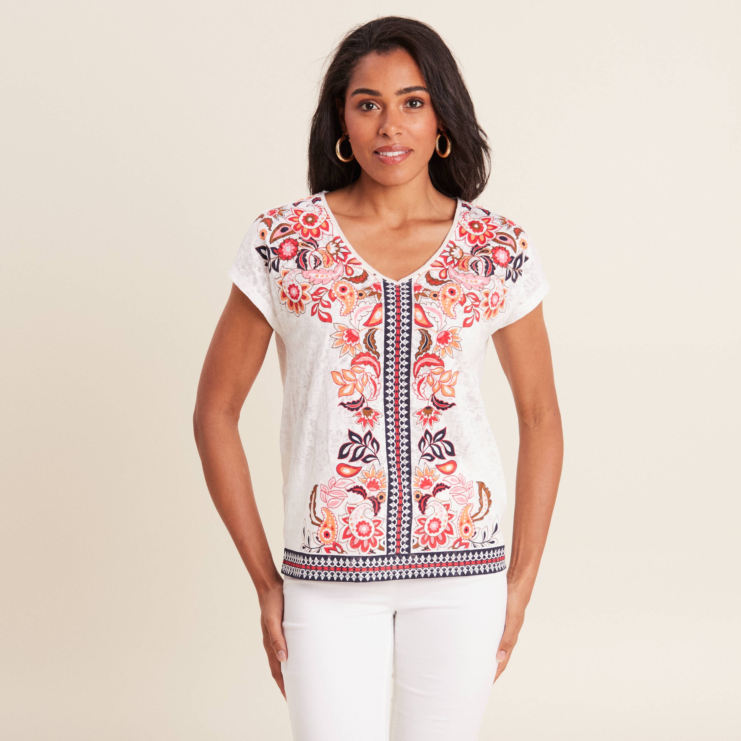 T-shirt manches courtes ecru femme