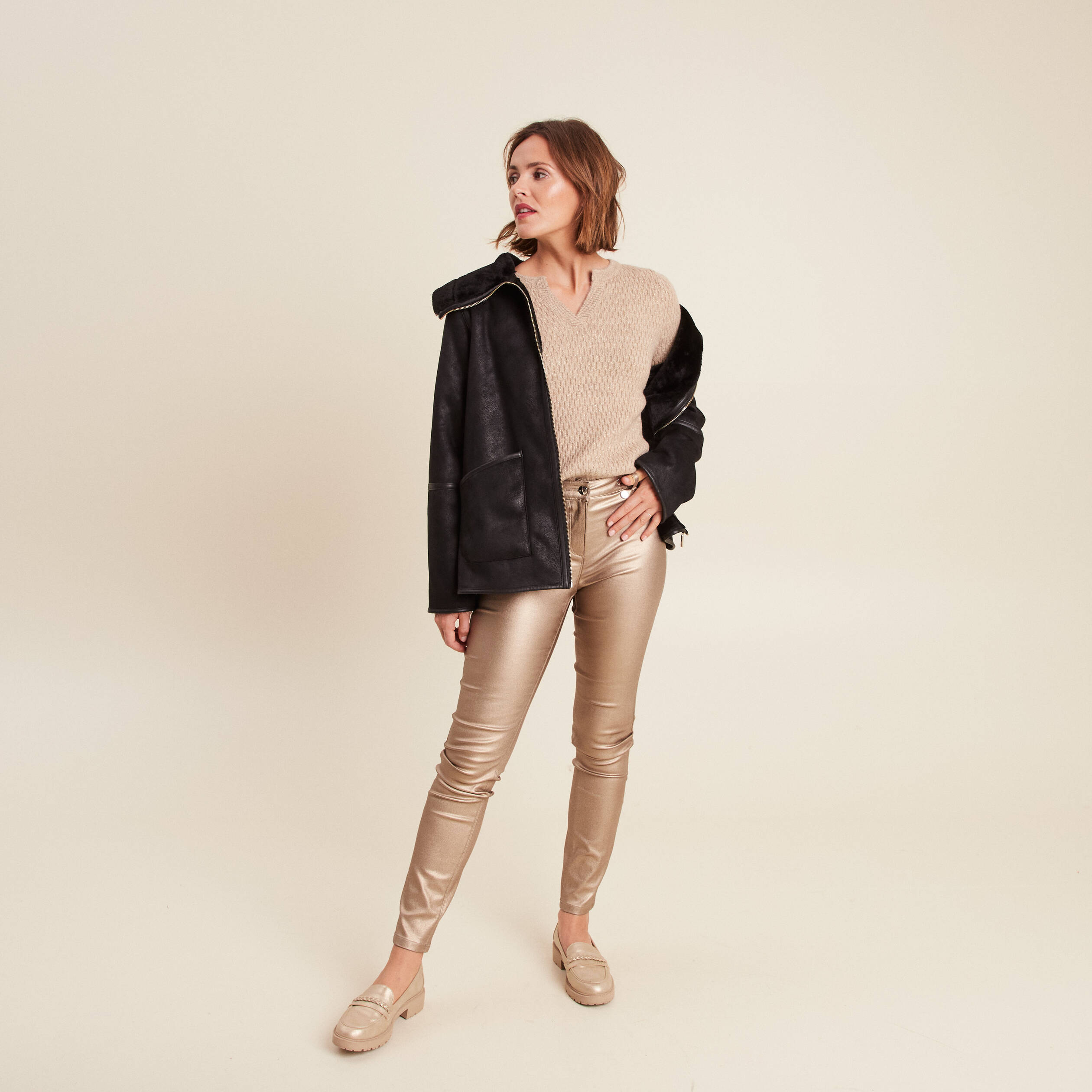 Pull manches longues beige femme