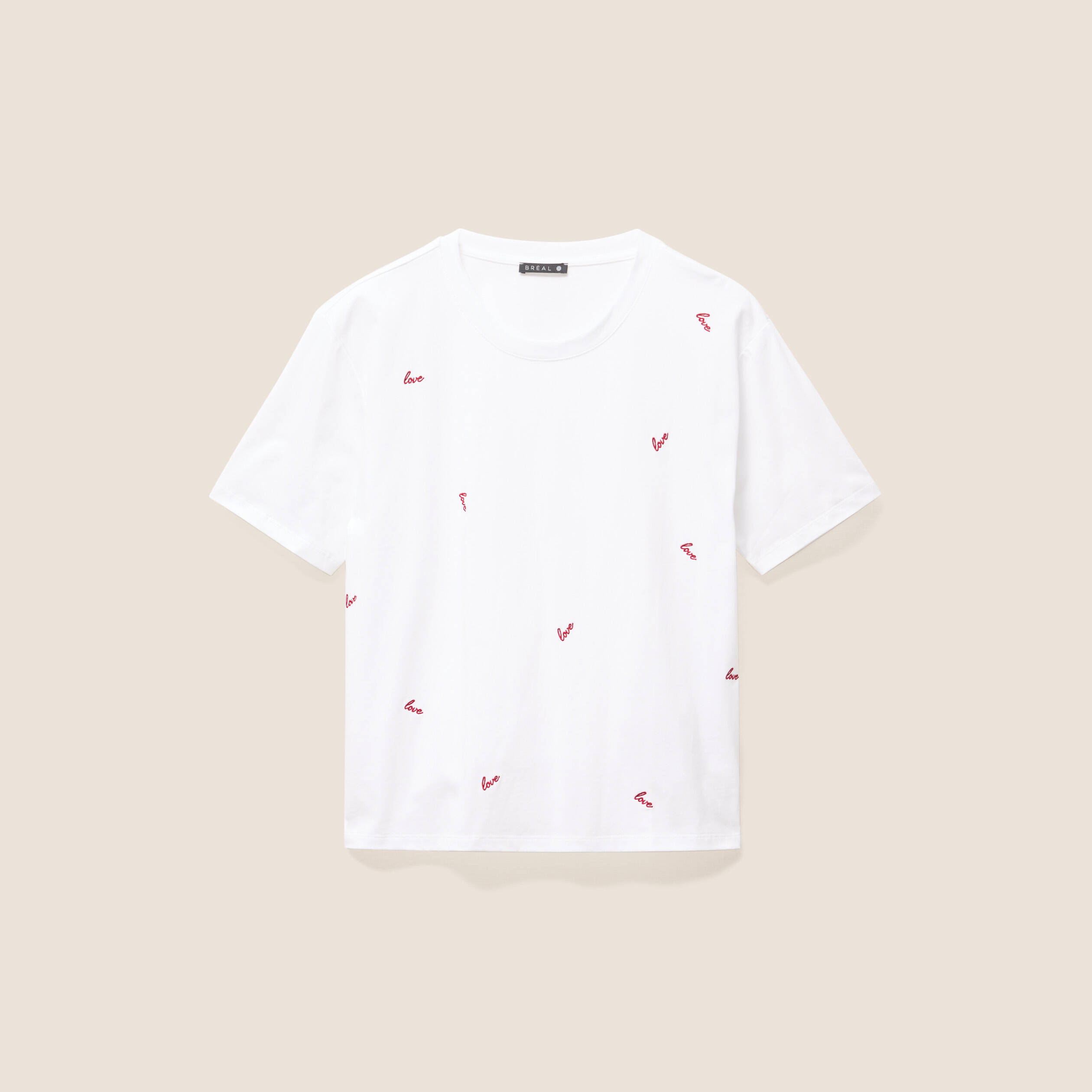 T-shirt droit brod&eacute; manches courtes ecru femme