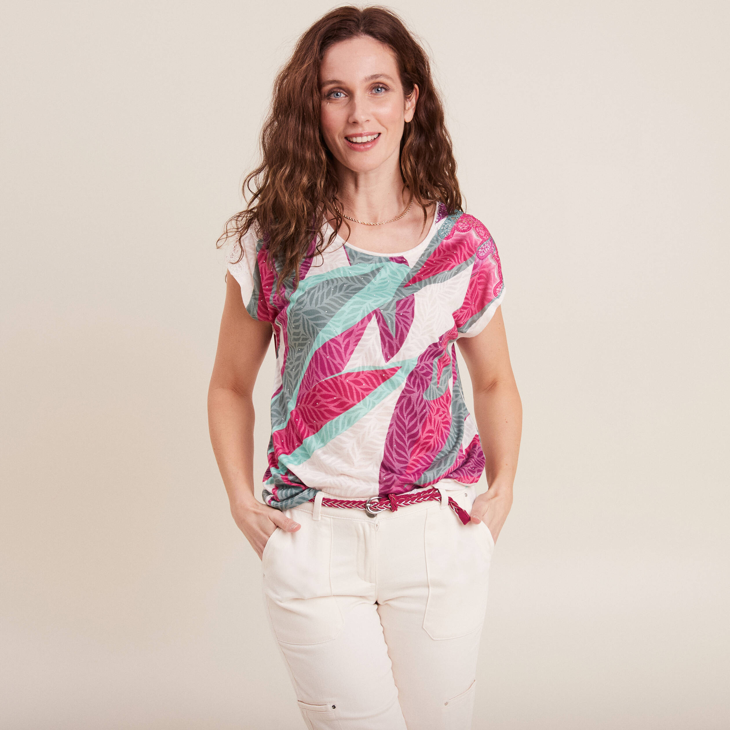 T-shirt manches courtes ecru femme