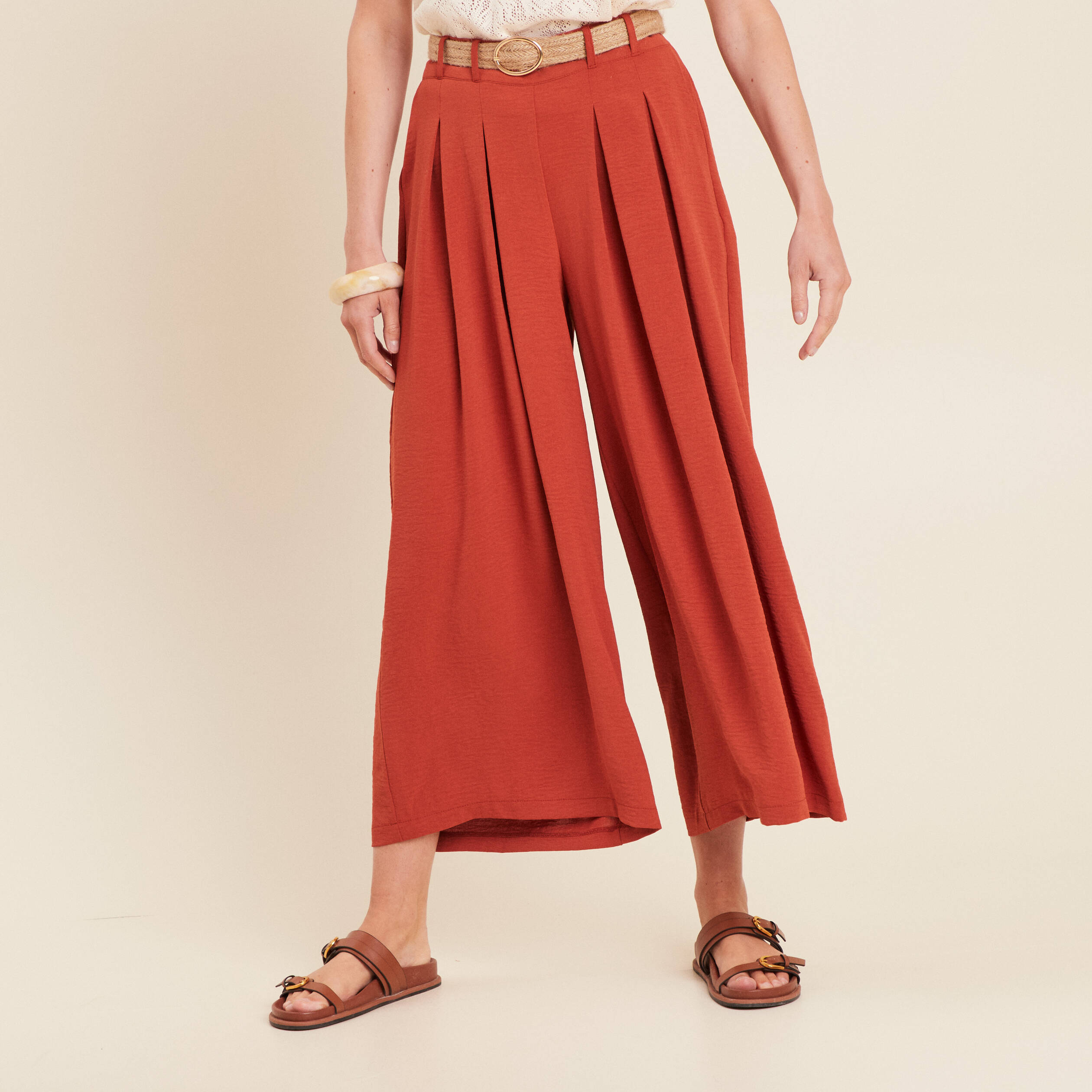 pantalon jupe culotte large vieux rose femme Pantalon jupe-culotte large vieux rose femme