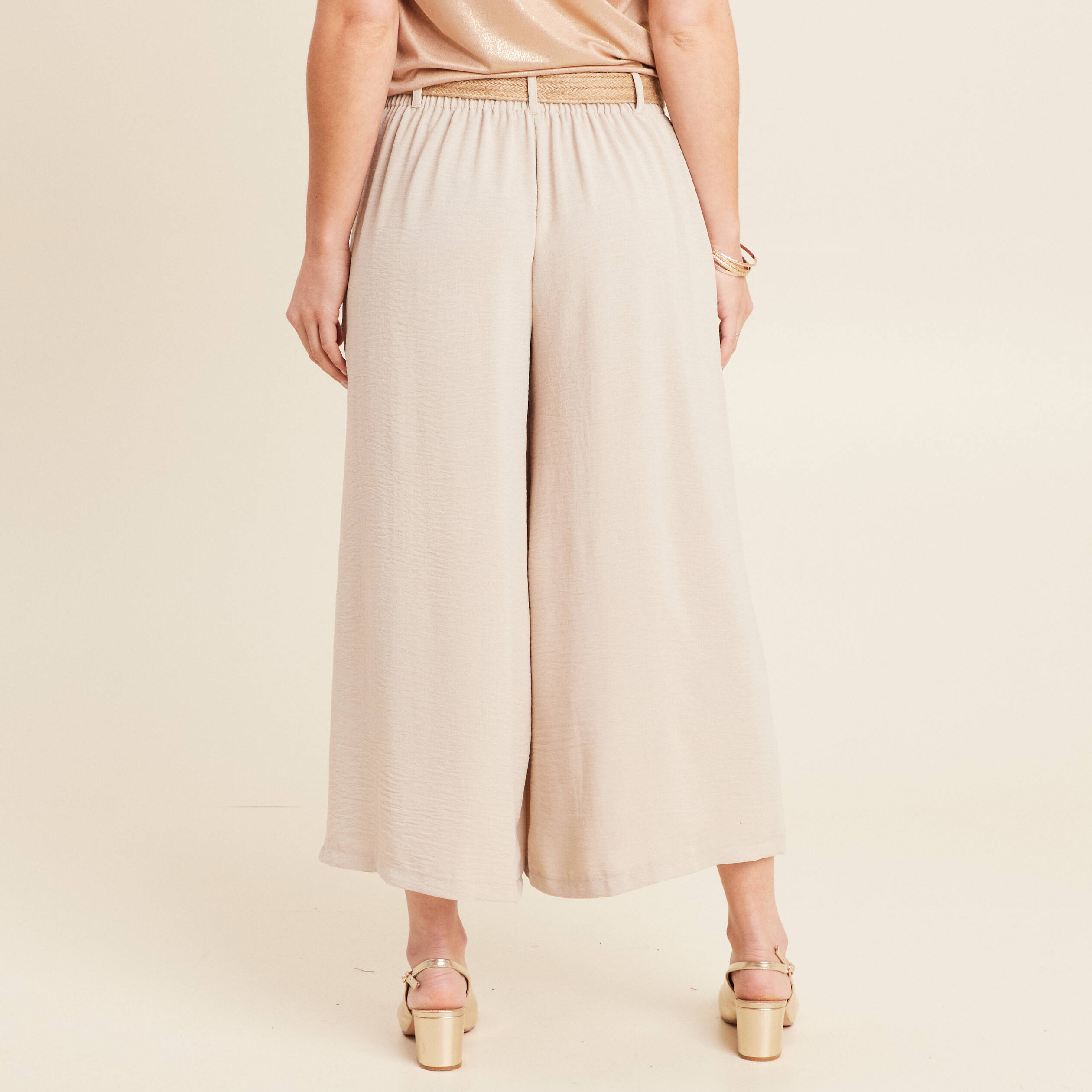 Pantalon jupe-culotte large gris clair femme