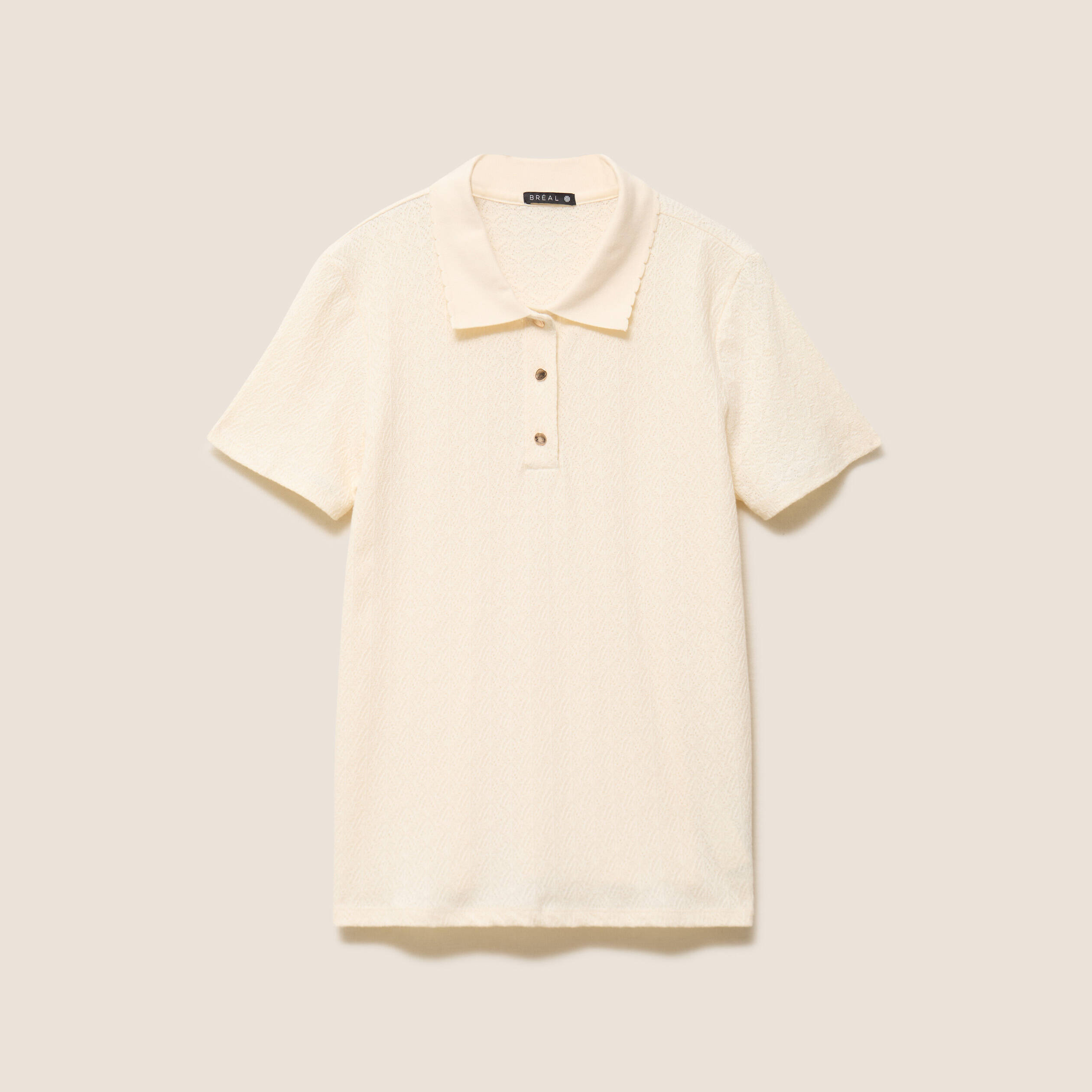 Polo jacquard manches courtes ecru femme