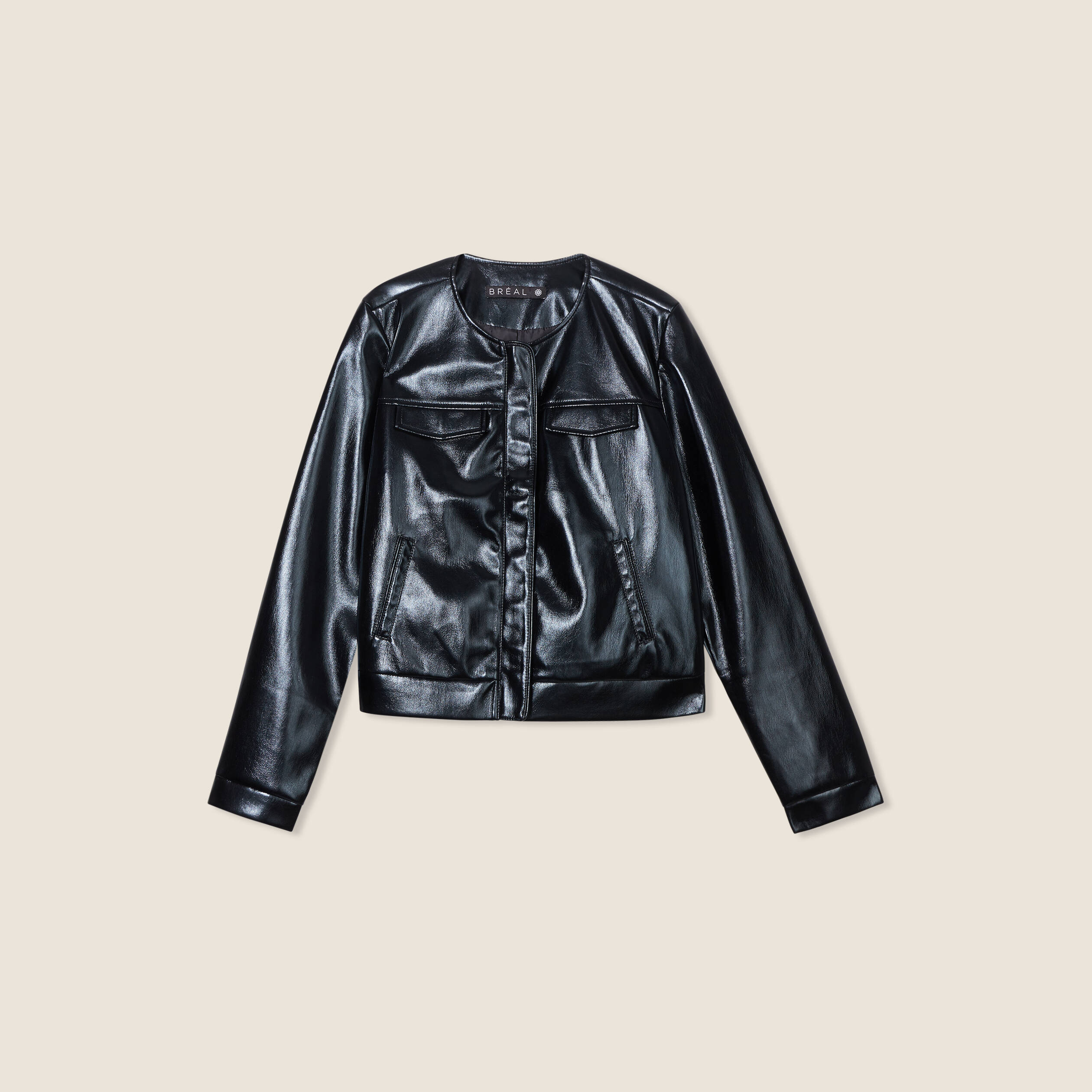 Blouson ajusté simili cuir noir femme